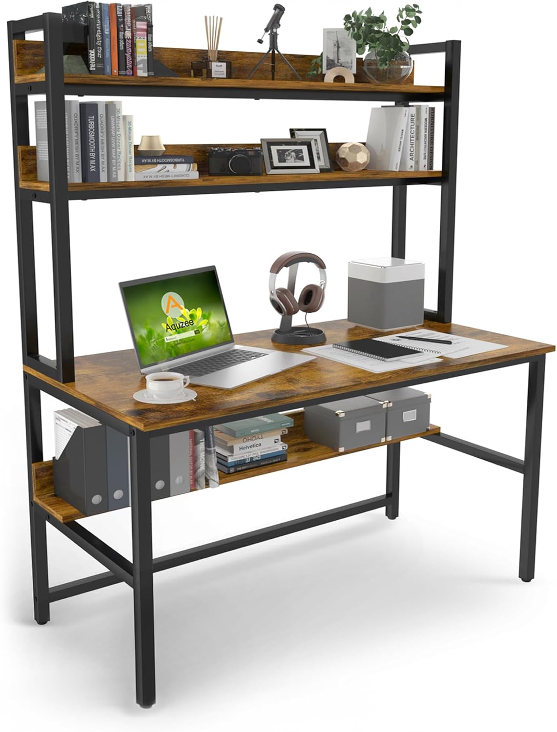 Aquzee Computer Desk with Hutch, 47“W x 23.6