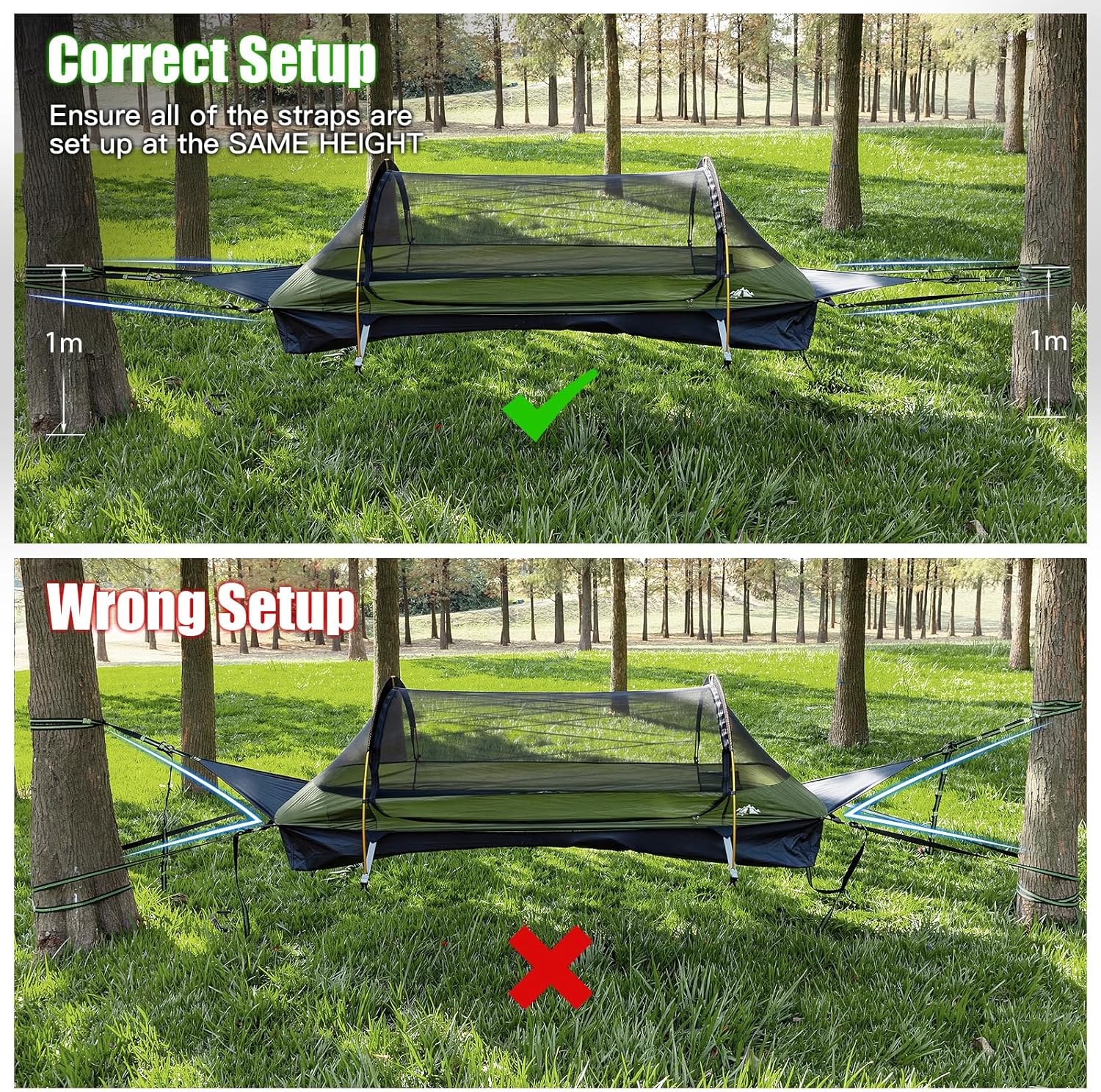 Night Cat Flat Lay Hammock Tent with Mosquito Net Waterproof Rainfly for 1 Person Backpacking Hiking Camping Lightweight 330LBS 87x28x19in