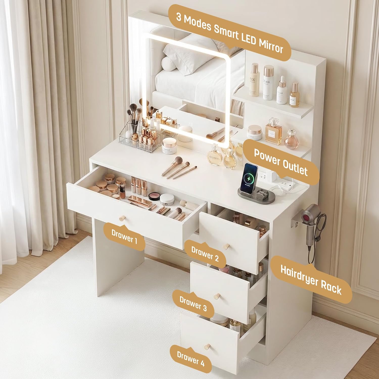Makeup Vanity Desk with Mirror and Lights, 37