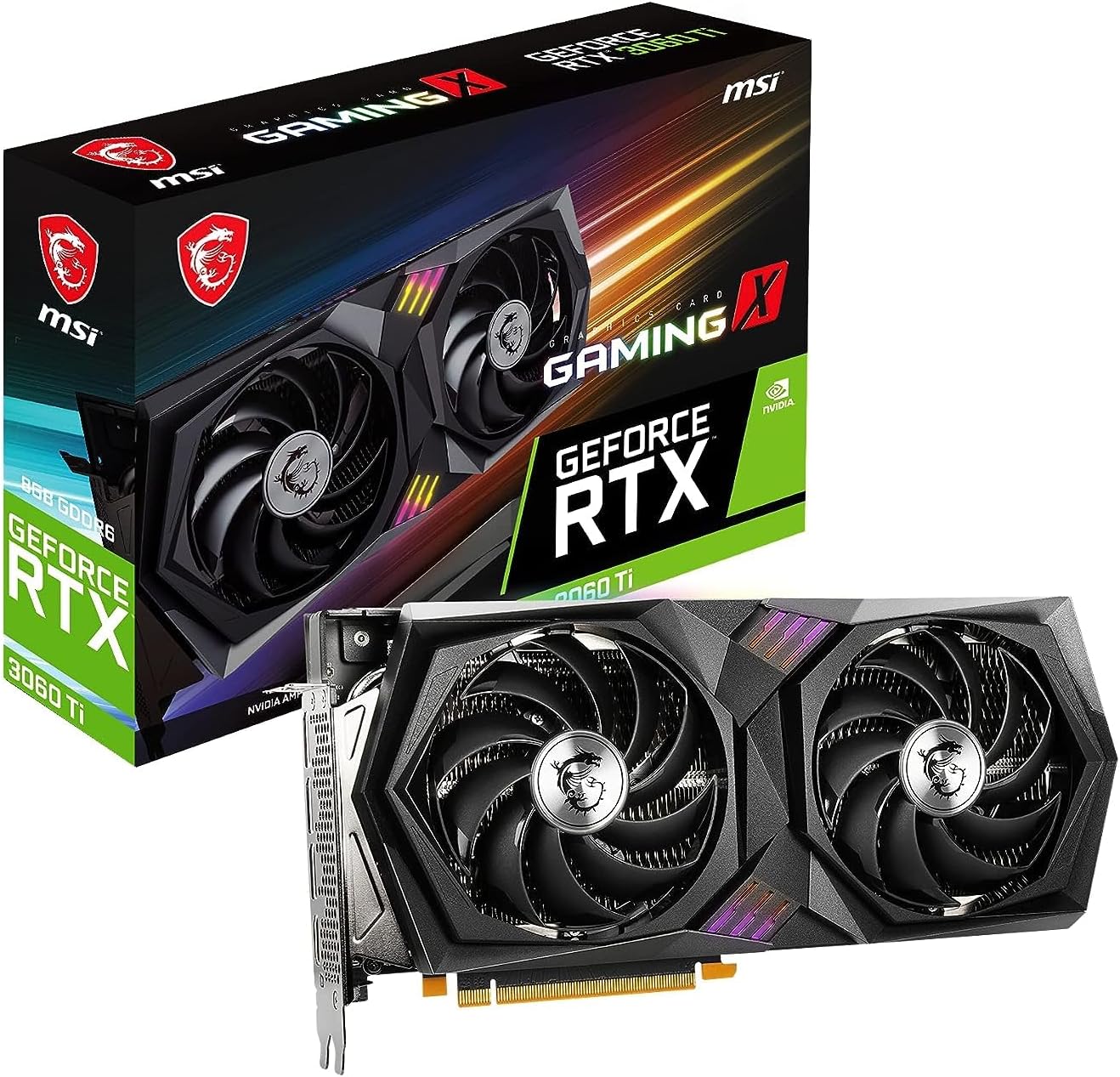MSI Gaming GeForce RTX 3060 Ti LHR 8GB GDRR6 256-Bit HDMI/DP Nvlink Torx Fan 4 RGB Ampere Architecture OC Graphics Card (RTX 3060 Ti Gaming X 8G LHR) (Renewed)