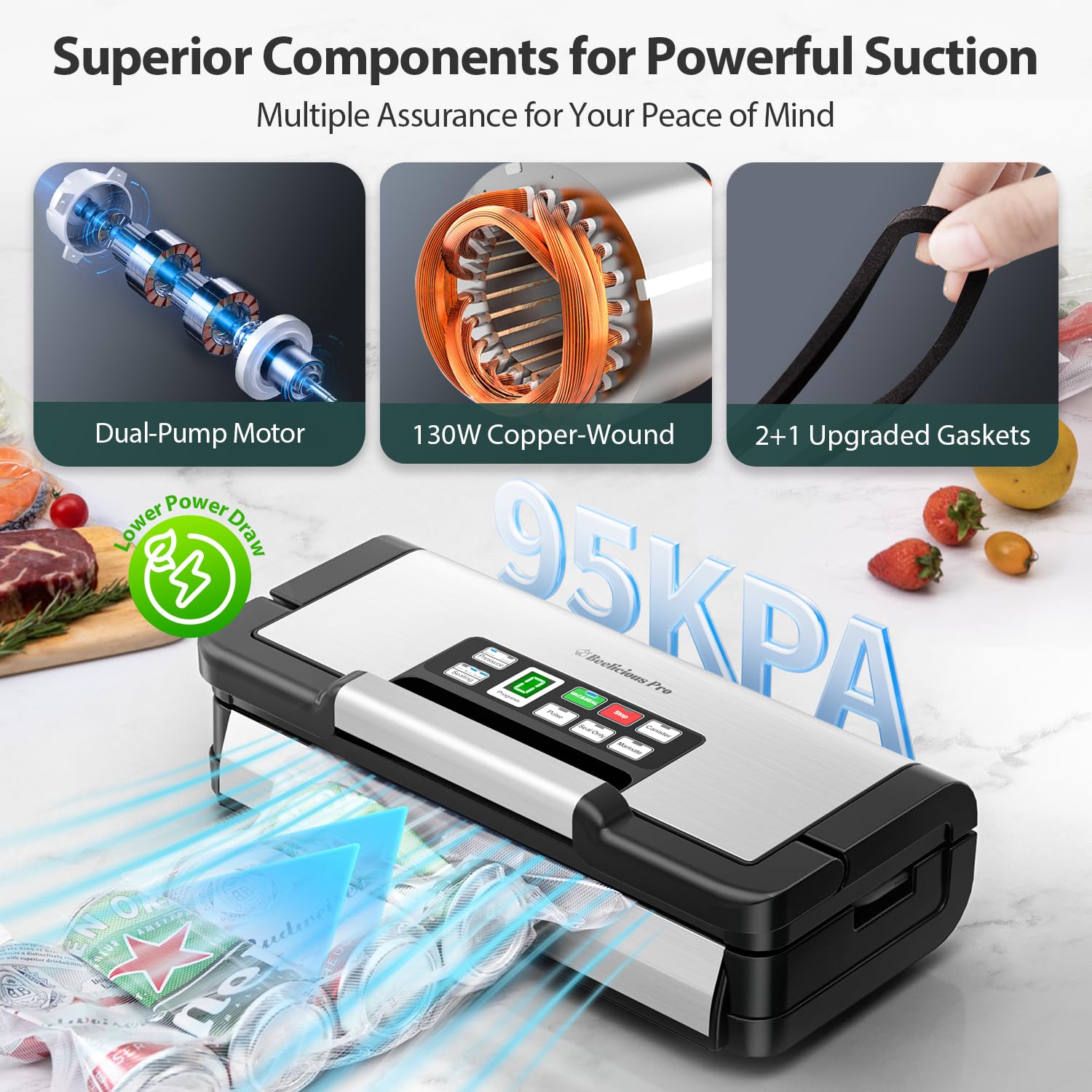 BEELICIOUS PRO 95kPa Vacuum Sealer Machine with AquaLock Technology