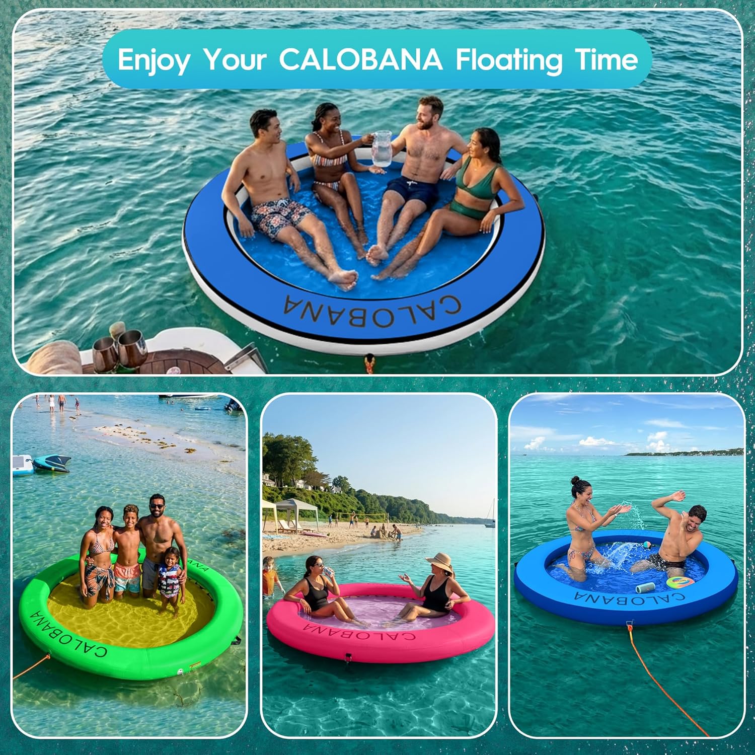 CALOBANA Water Hammock Inflatable Round Floating Ring, Lake Floats Raft Island Inflatable Dock Platform for Adults Pool River Beach Party