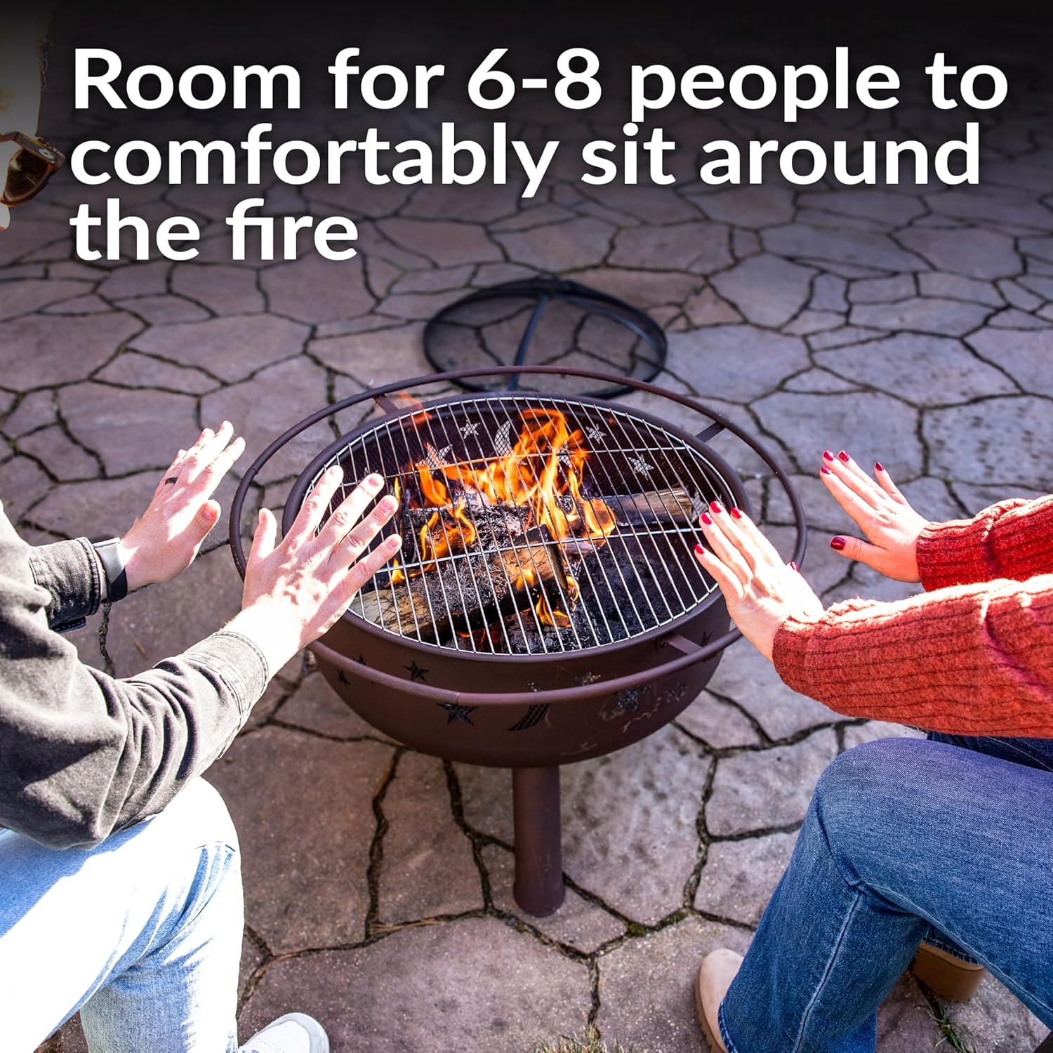 Sunnydaze Cosmic 30-Inch Patio Fire Pit for Outside - Outdoor Wood-Burning Fire Pit with Grill Grate, Spark Screen, and Fireplace Poker - Bronze