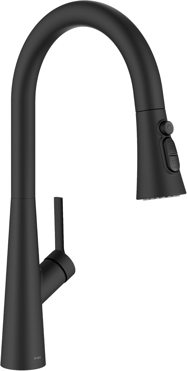 KRAUS Odelia 4-Function Single Handle Pull Down Kitchen Faucet in Matte Black with CleanSweep Blade Spray, KPF-3220MB