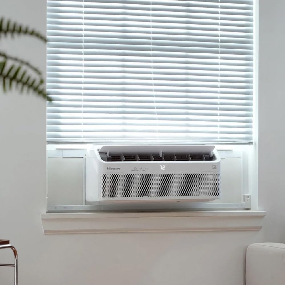 Hisense 8,000 BTU Smart Inverter Window Air Conditioner Easy Install Bracket, Up to 350 Sq Ft, Ultra-Slim Profile, 3 Speed, 700W, 4‑Way Air Direction HLAW0825TW (Renewed)