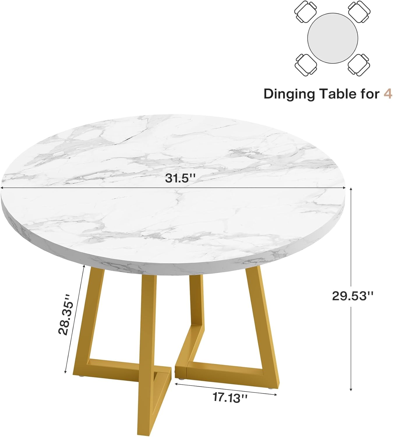Tribesigns Round Dining Table for 2, 31.5