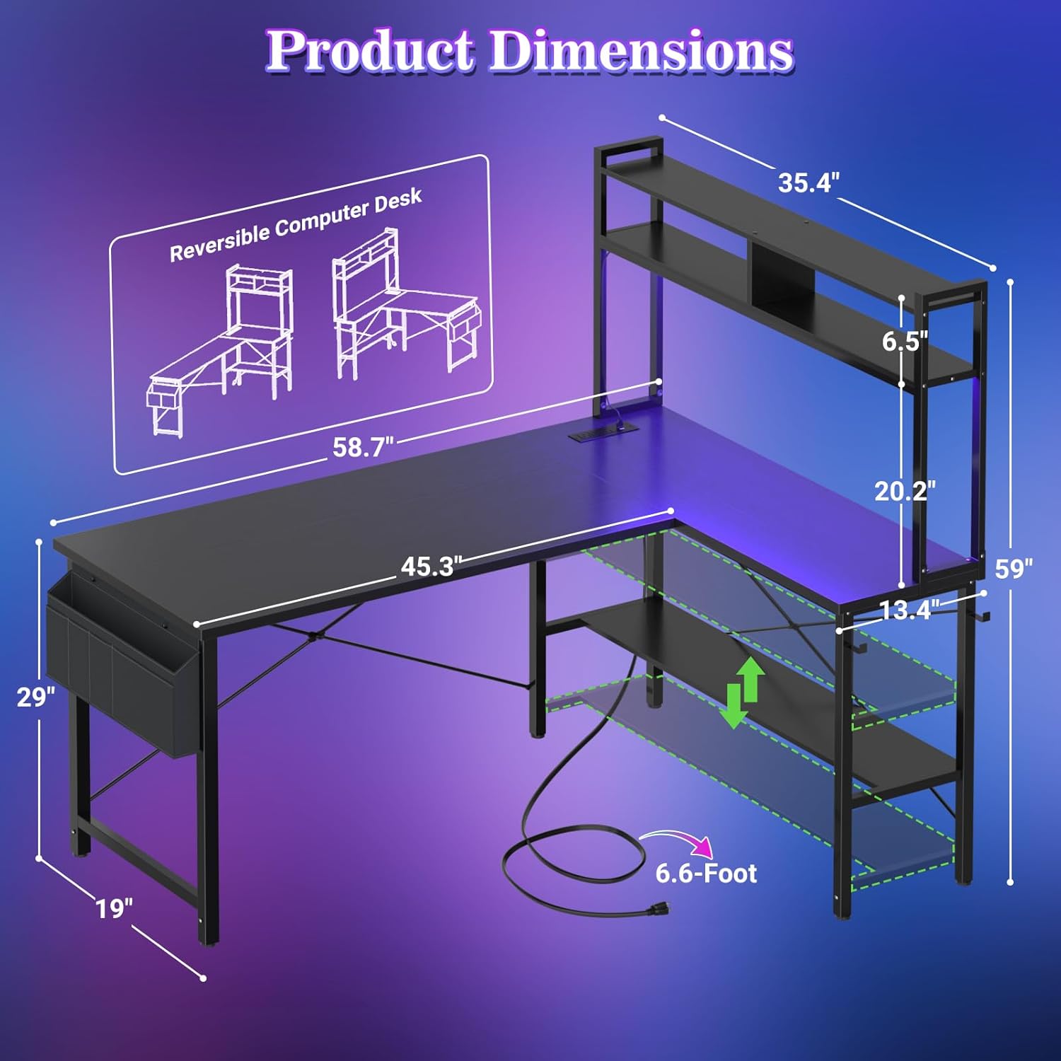 Aheaplus L Shaped Desk Gaming Desk, 59