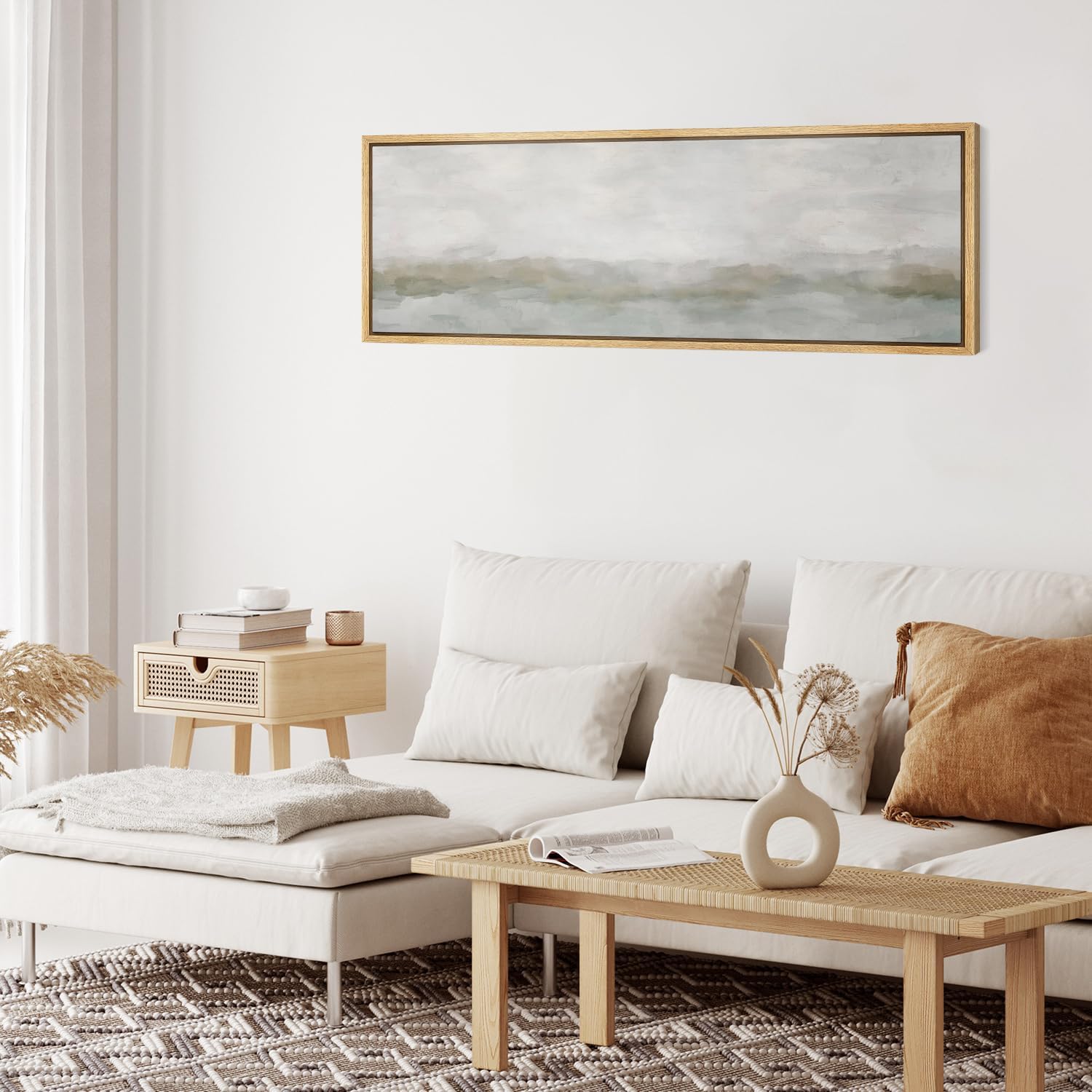 MUDECOR Large Framed Canvas Print Wall Art Abstract Pastel Watercolor Soothing Neutral Tone Landscape Antique Retro Fine Art Illustrations Decorative Colorful Multicolor for Bedroom - 60