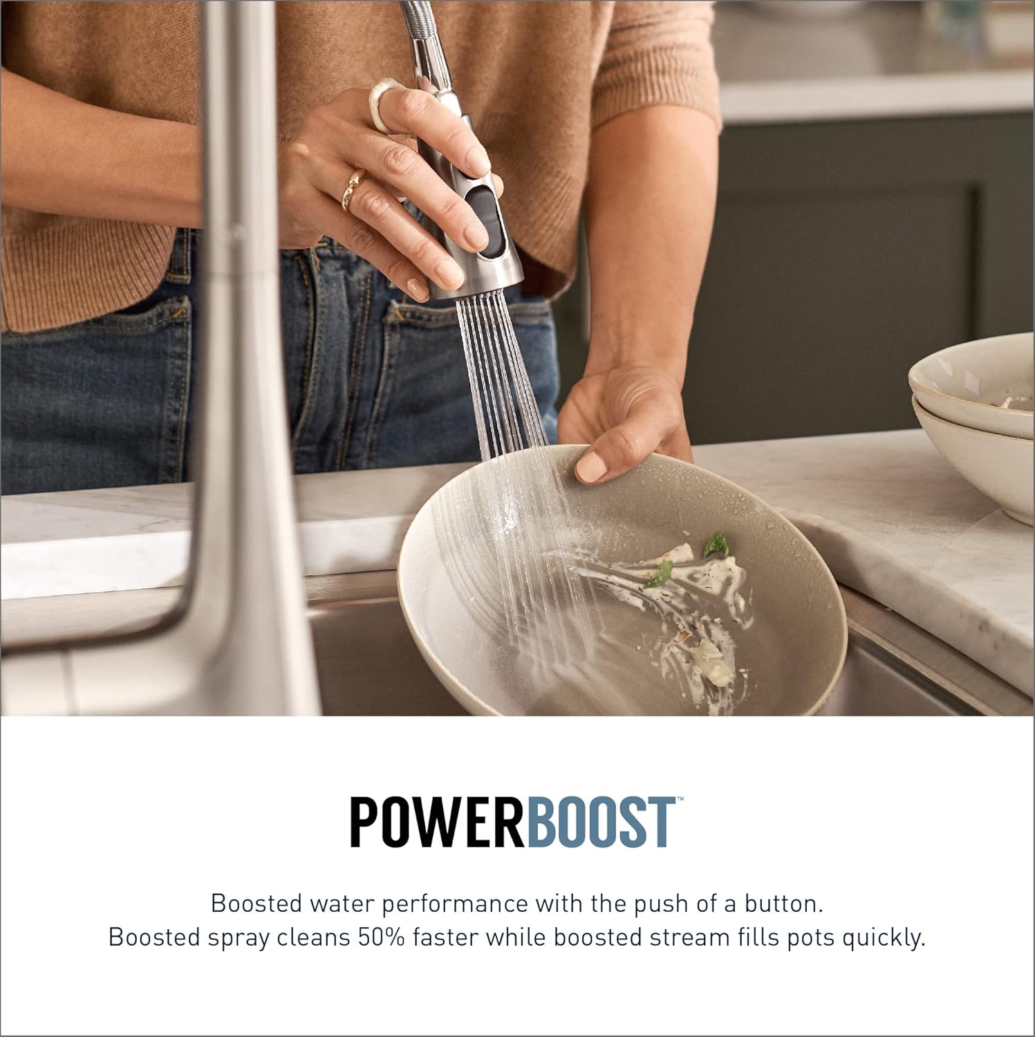 Moen Cia Spot Resist Stainless Modern Pulldown Kitchen Faucet with Power Boost, Includes Optional Chrome Accents, 7622SRS