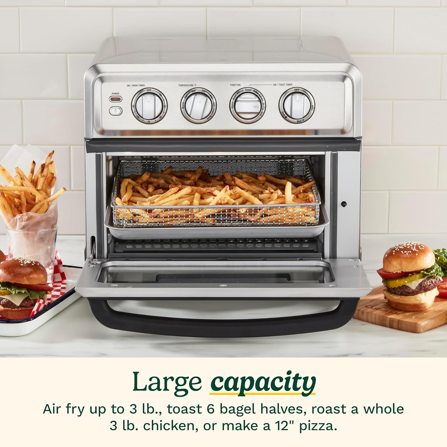 Cuisinart Air Fryer Toaster Oven with Grill, 1800W 8-1 Air Fryer Oven with Bake, Convection Bake, Grill, Broil and Warm Options, Large Capacity, 60-Minute Timer, TOA-70BKS, Black SS