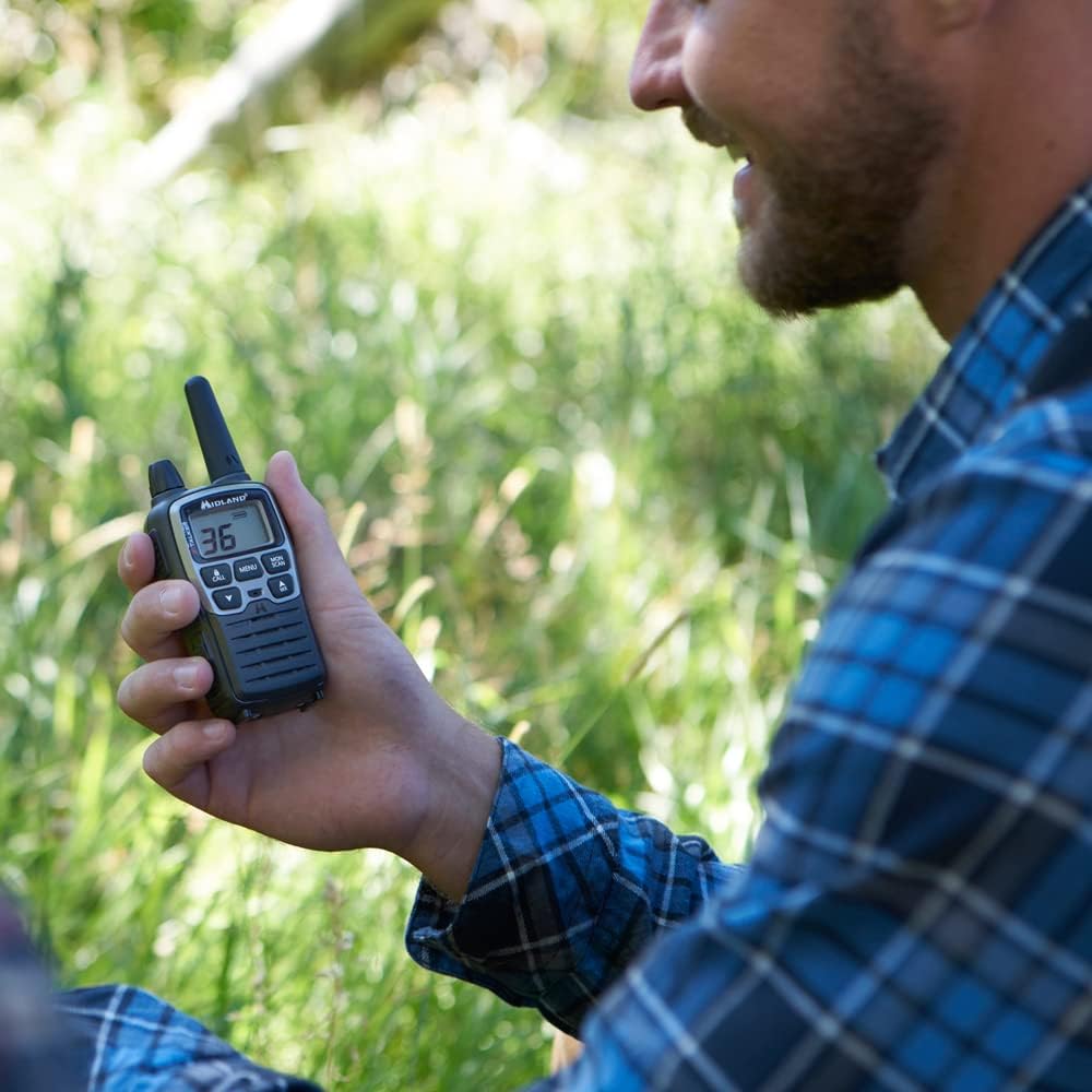 Midland T77VP5 X-TALKER Long Range Walkie-Talkie FRS Two-Way Radio for Camping Overlanding NOAA Weather Scan + Alert, 121 Privacy Codes - Includes Carrying Case & Headset Black/Silver, 2 Radio Bundle
