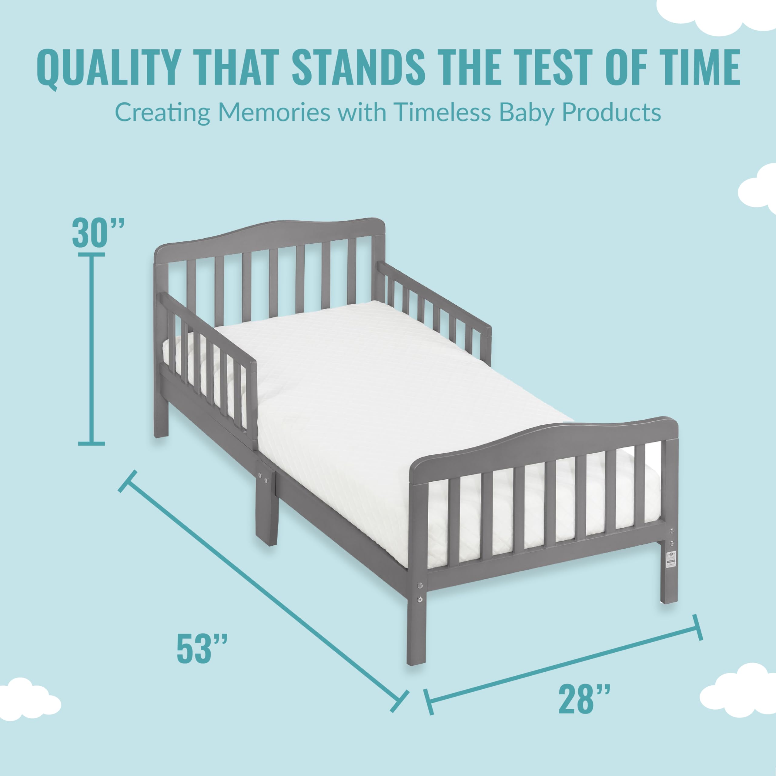 DREAM ON ME Classic Design Toddler Bed in Steel Grey - Safe & Stylish