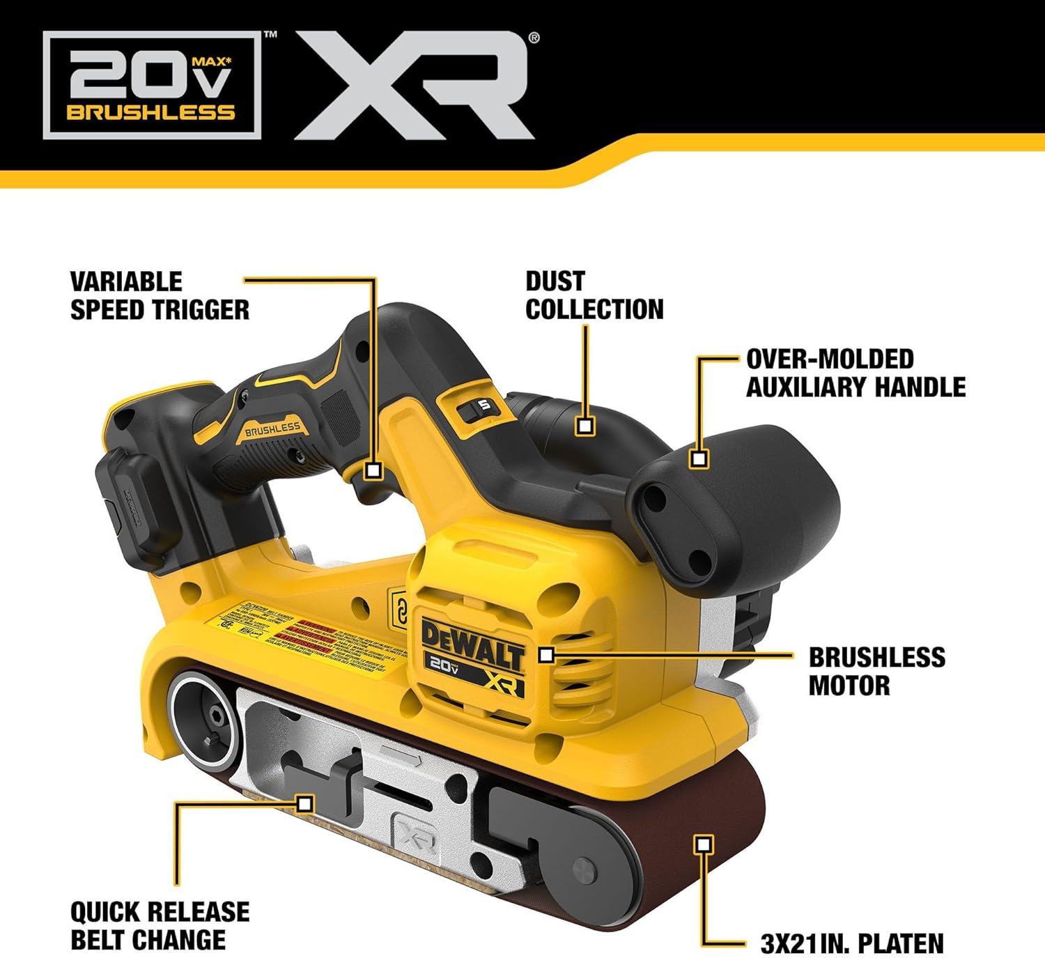 DEWALT 20V MAX* Belt Sander, Cordless, Brushless, Tool Only (DCW220B)