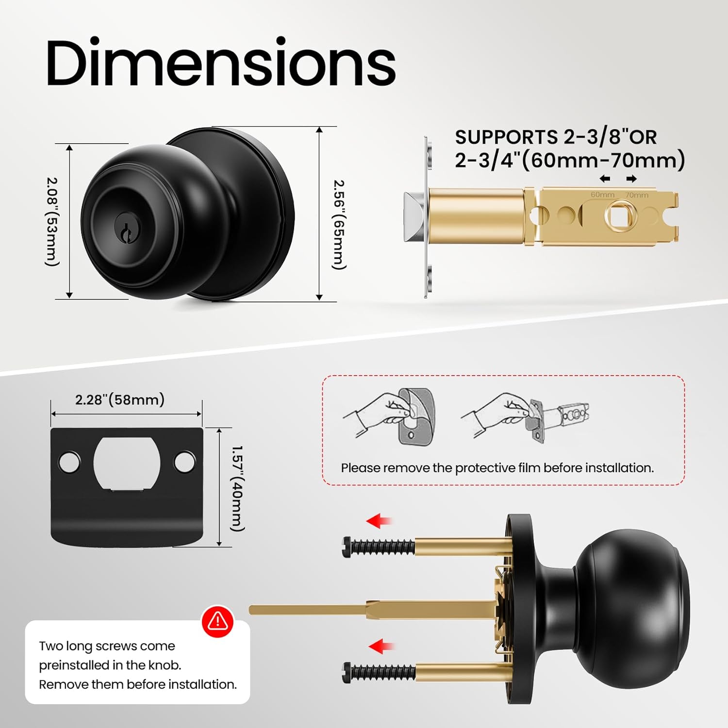 3 Pack Keyed Matte Black Door Knob with Lock Key for Bedrooms Bathroom Closet Pantry Office Standard Indoors Exterior Interior Door Knobs for Doors Hardware Locking Door Handle Keys House Home Decor