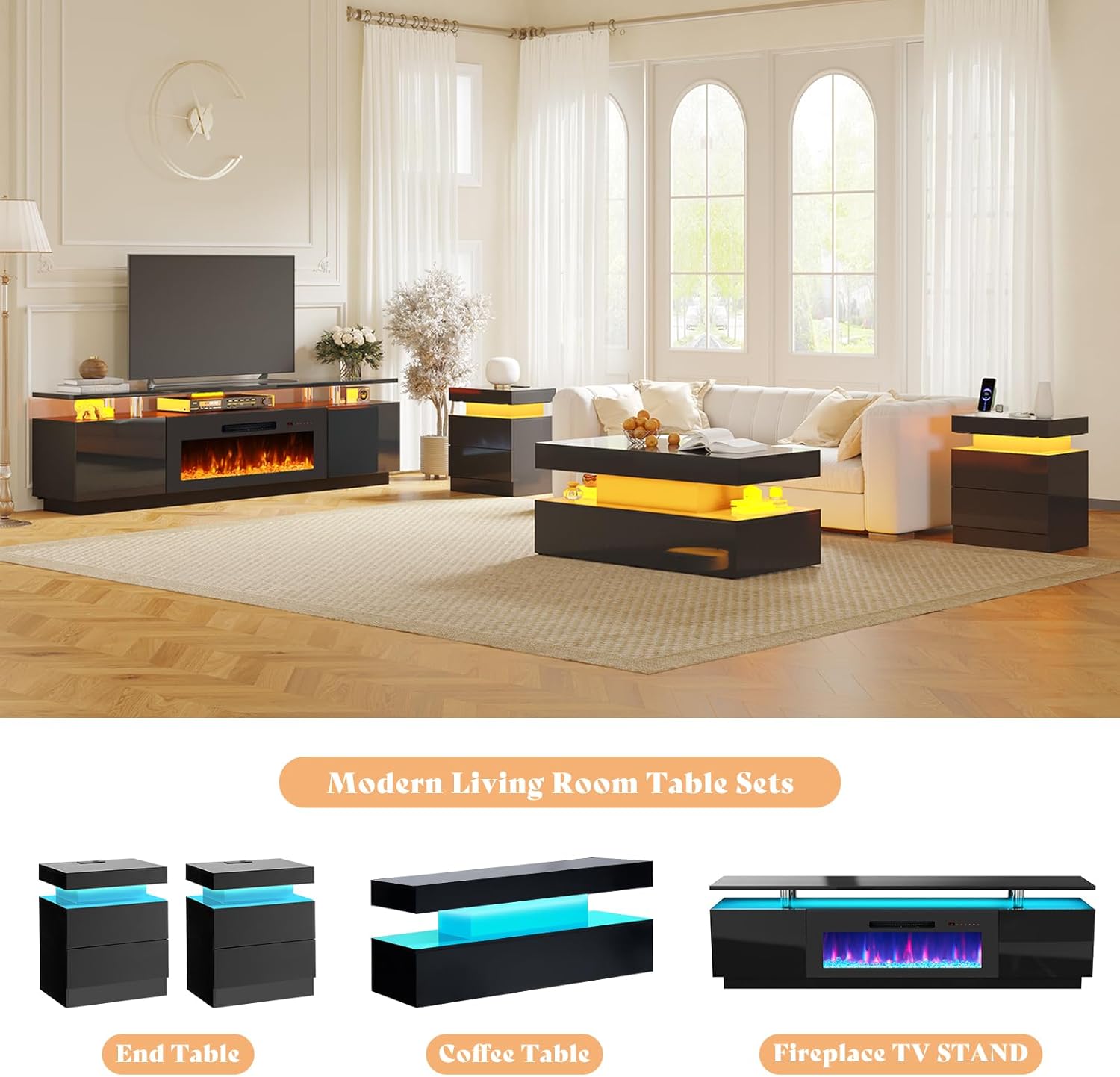 AMERLIFE 5 Piece Modern Living Room Table Set, Includes 80