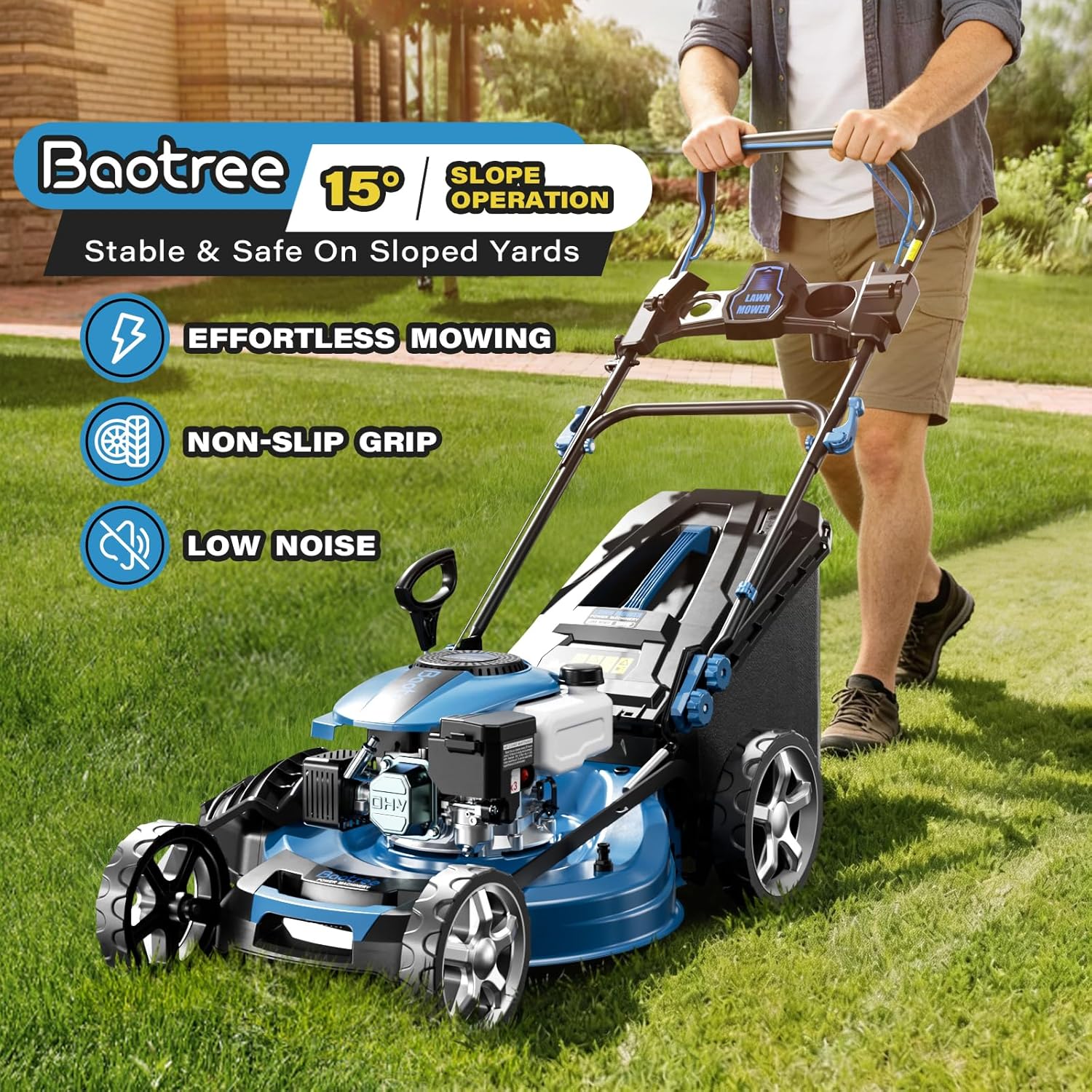 Professional Self-Propelled Gas Lawnmower, 21-Inch Cutting Deck, 201cc 4-Cycle Engine, 7 Levels Adjustable Cutting Height, 3-in-1 Functions (21-inch)