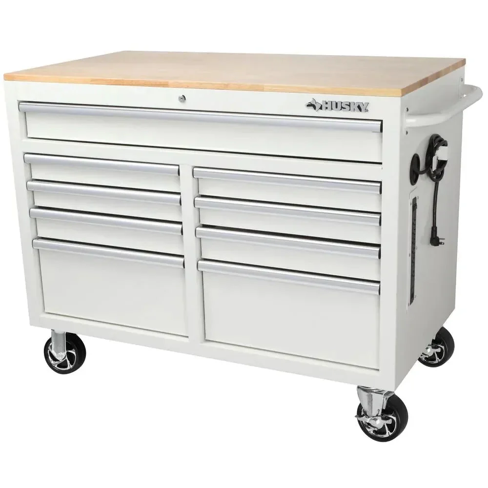 46-in W x 24.5-in D 9-Drawer Mobile Workbench with Hardwood Top and Power Station �� Gloss Black