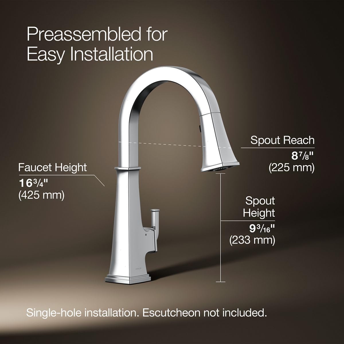 Kohler 23832-WB-CP Riff Voice-Activated Sink, Touchless Kitchen Faucet with Pull Down Sprayer, Polished Chrome