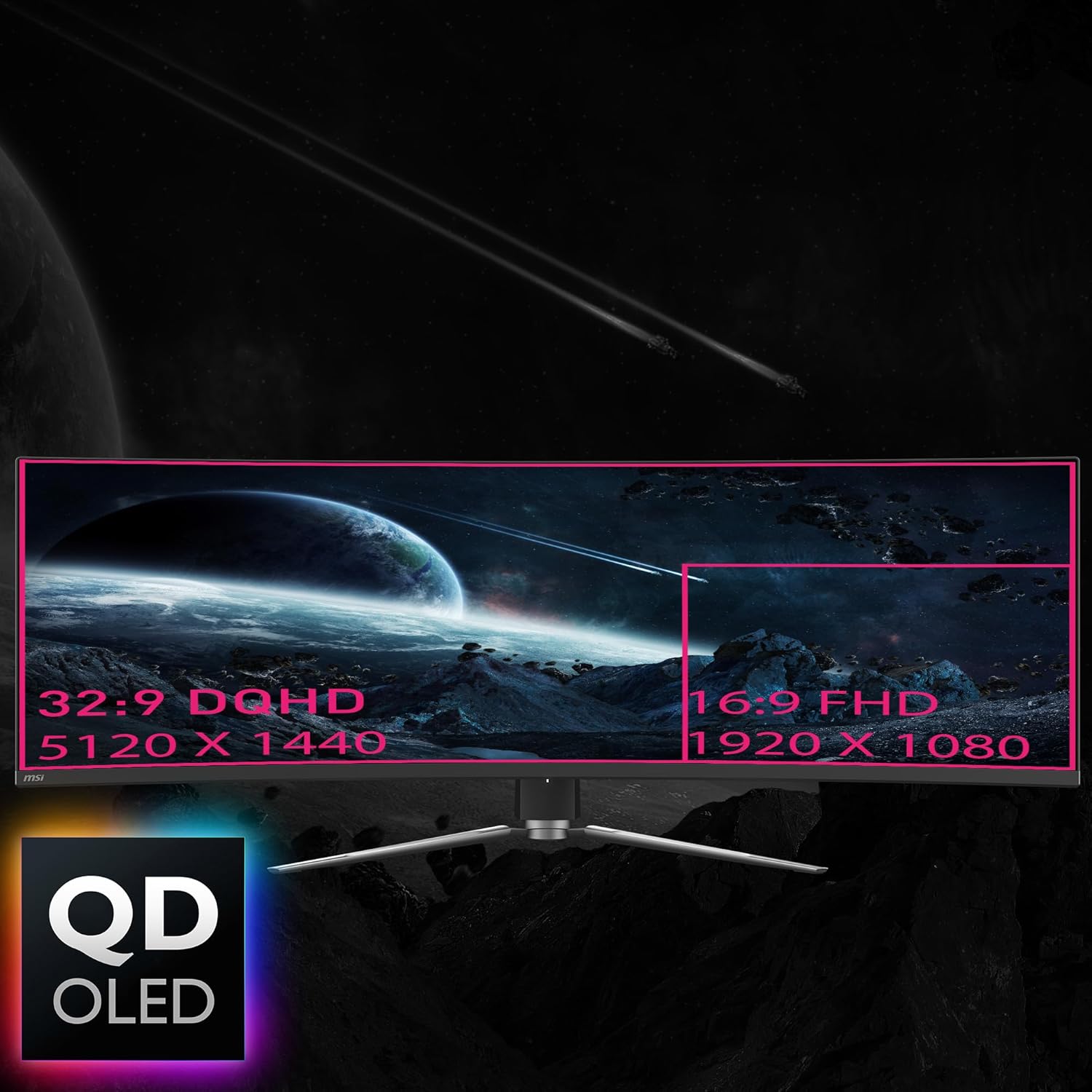 msi MPG 491CQP QD-OLED, 49 Curved OLED Gaming Monitor, 5120 x 1440 (DQHD), FreeSync Premium Pro, 0.03ms Response time, 144Hz, True Black HDR 400, HDMI, DP Port, USB Type C, Tilt, Height