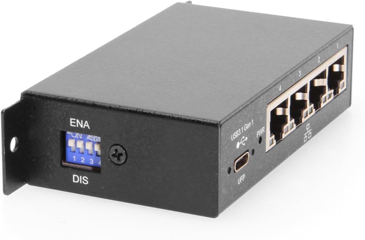 Coolgear 4-Port Gigabit Ethernet to USB-C Adapter - Energy Efficient, Mountable, and Industrial Grade with Independent Port Control