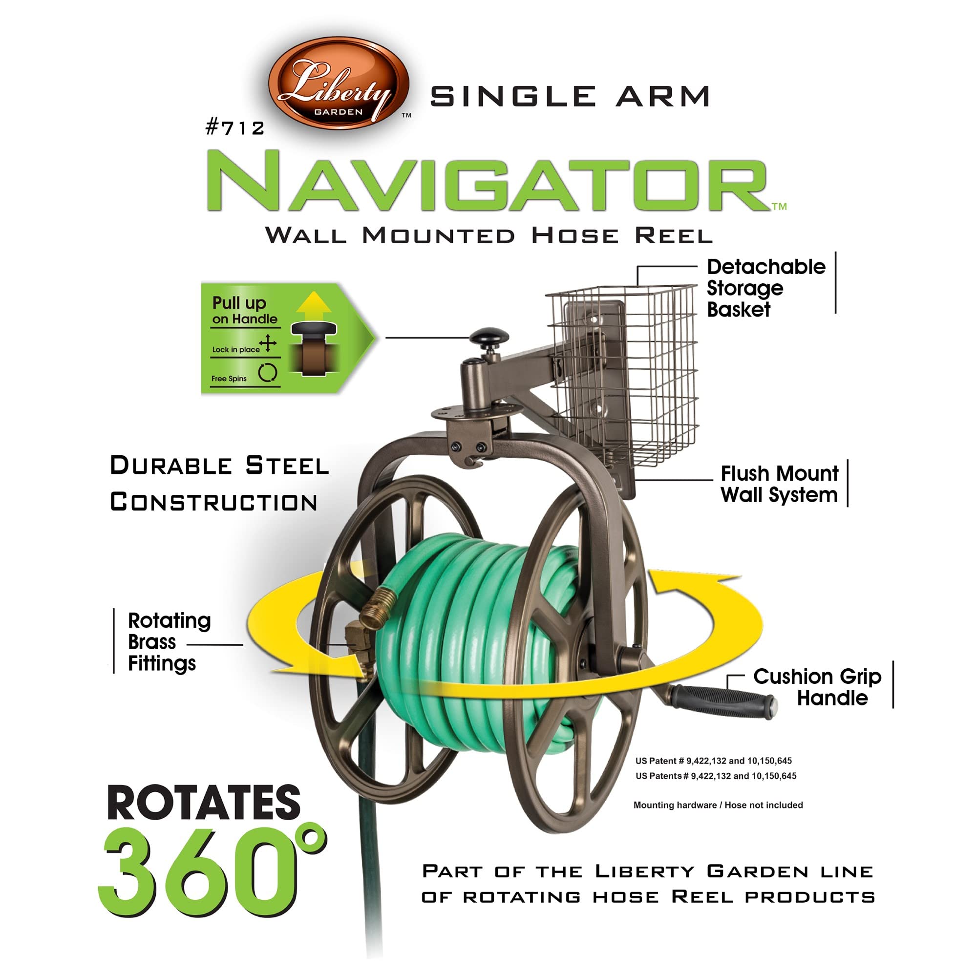 LIBERTY GARDEN 712 Single Arm Multi-Directional Garden Hose Reel