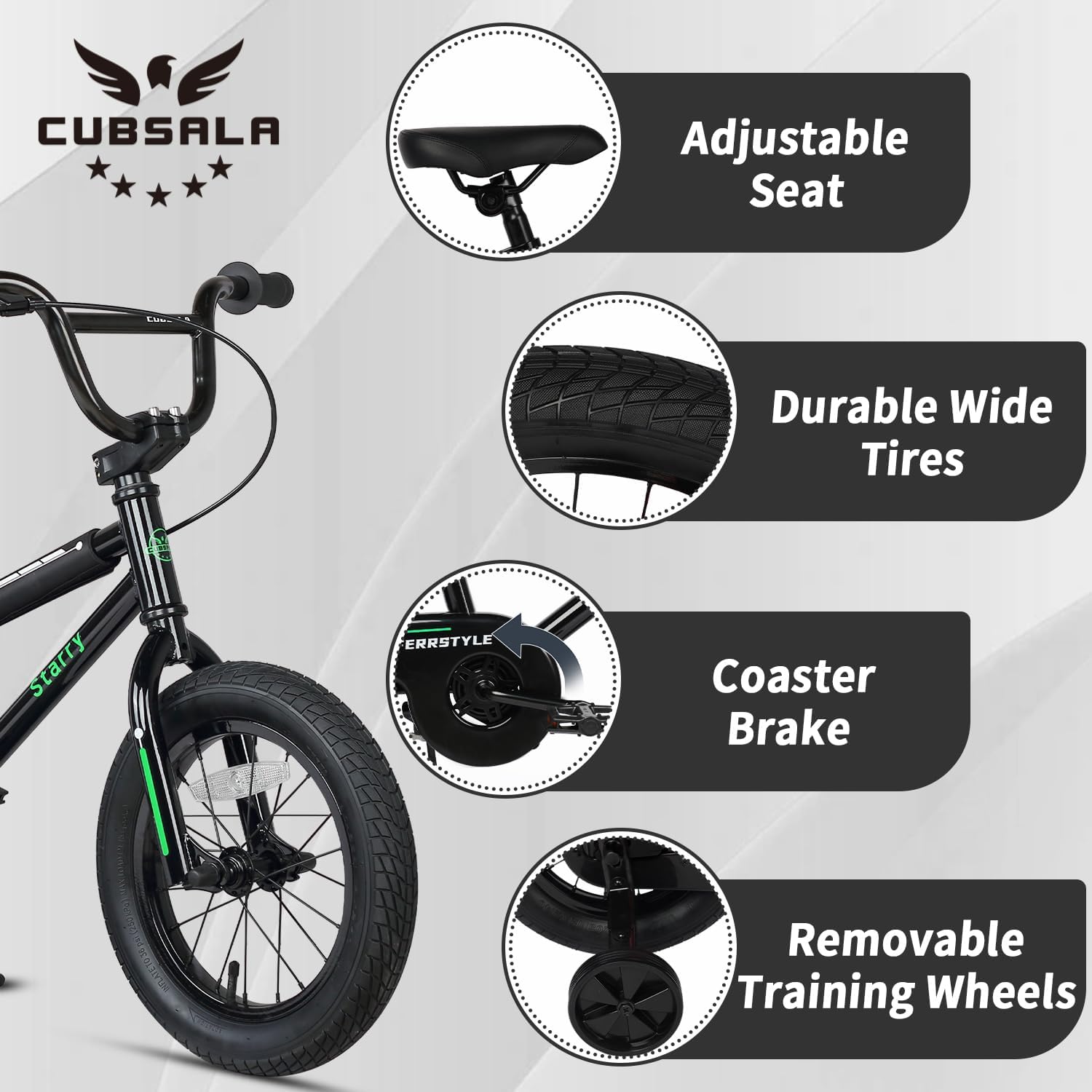cubsala 12 14 16 18 Inch Kids Bike BMX Style Bicycle with Training Wheels Coaster Brake for 2-10 Years Old Toddlers Boys Girls Multiple Colors