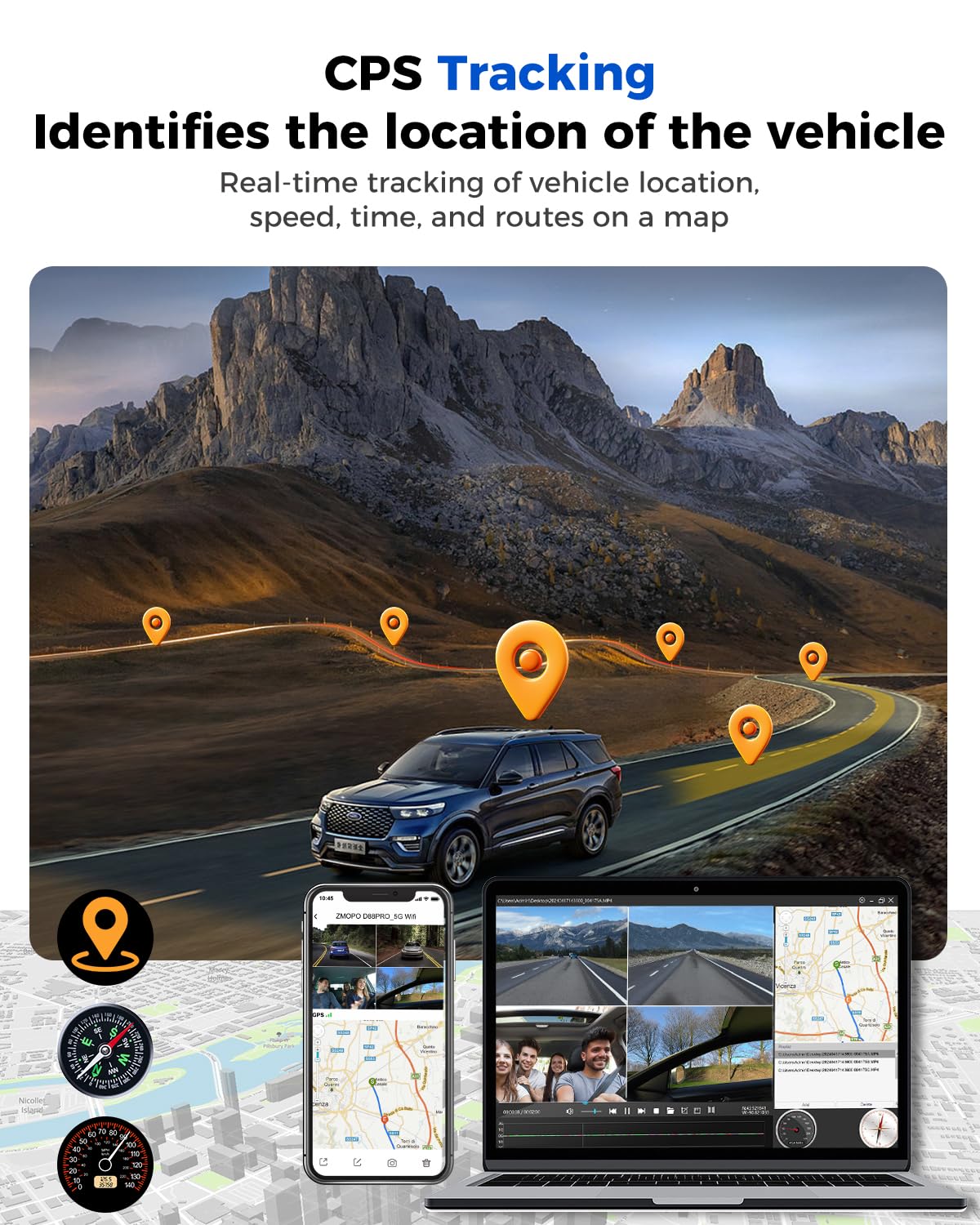 ZMOPO 360 View Dash Cam with GPS, WiFi & Night Vision