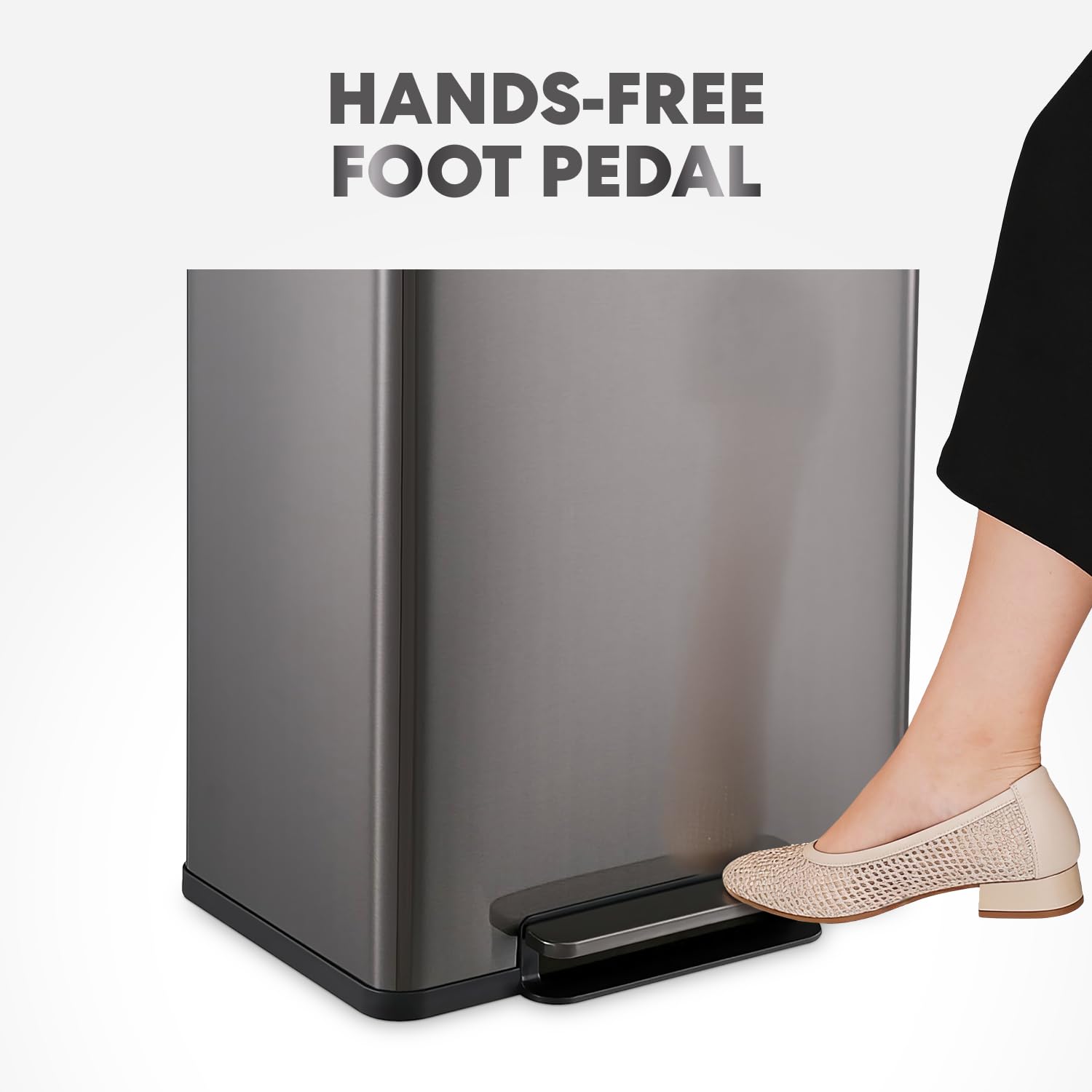 SIMPLI-Magic Infinity Edge 16 Gallon (60L) Kitchen Trash Can - Hands-Free Step Pedal, Soft-Close Lid, Stainless Steel Garbage Can with Removable Inner Bucket, Fingerprint-Resistant Finish