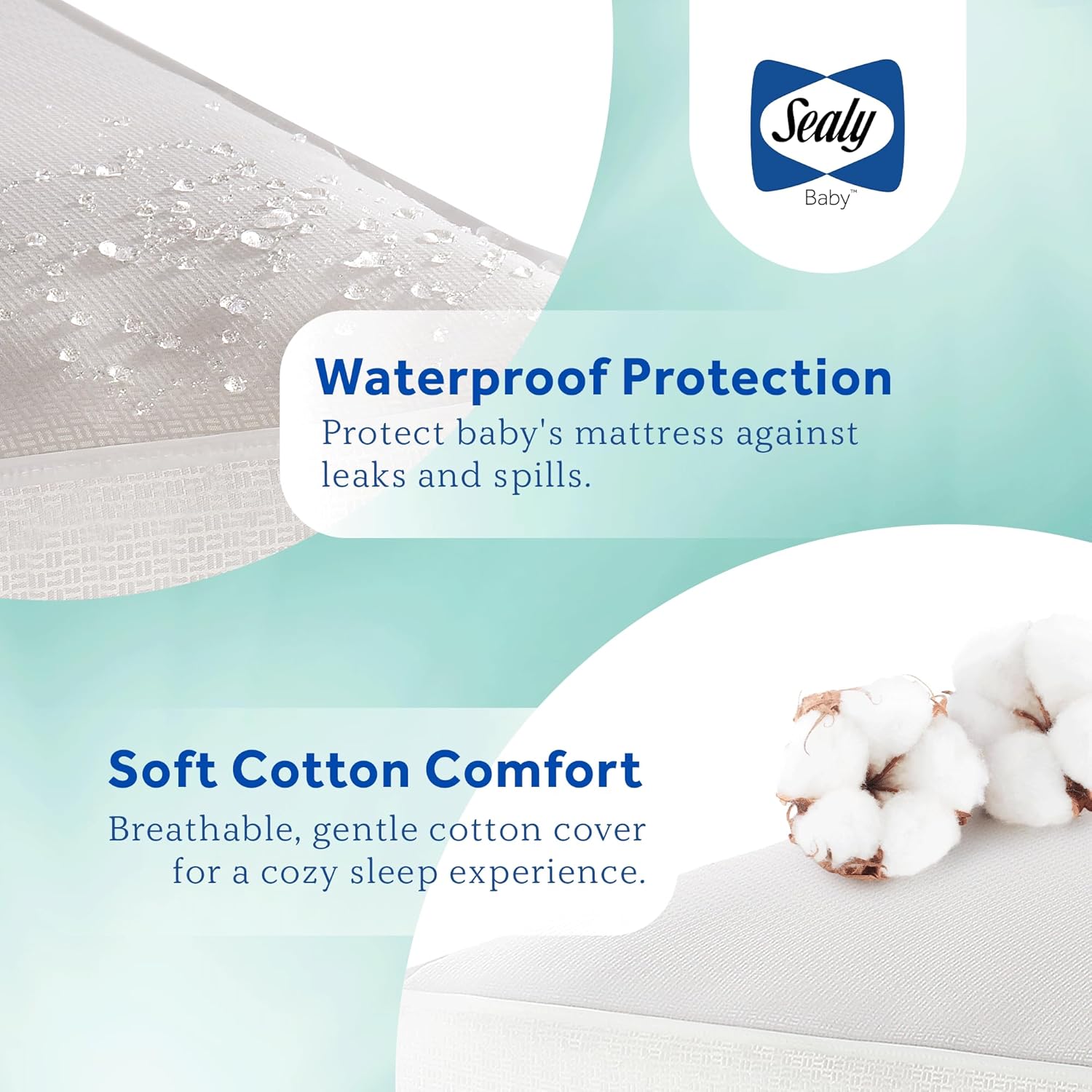 Sealy Baby OptiCool Breathable Crib Mattress, GREENGUARD GOLD Certified, Made in USA, Toddler Bed Fit, 2 Stage Cooling Memory Foam, Non Toxic, Airy Cotton Cover, Safety & Quality Tested, 52x28