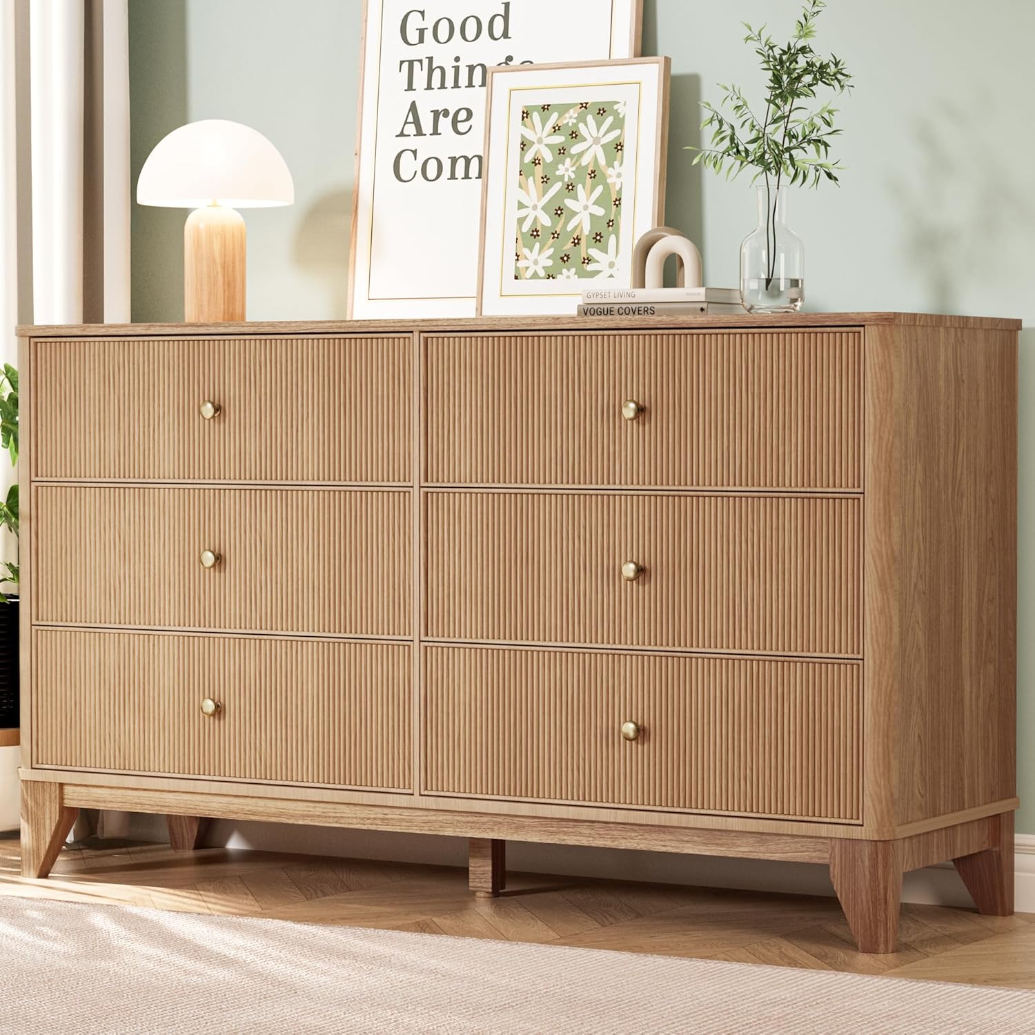 INNOD Fluted 6 Drawers Dresser, 54