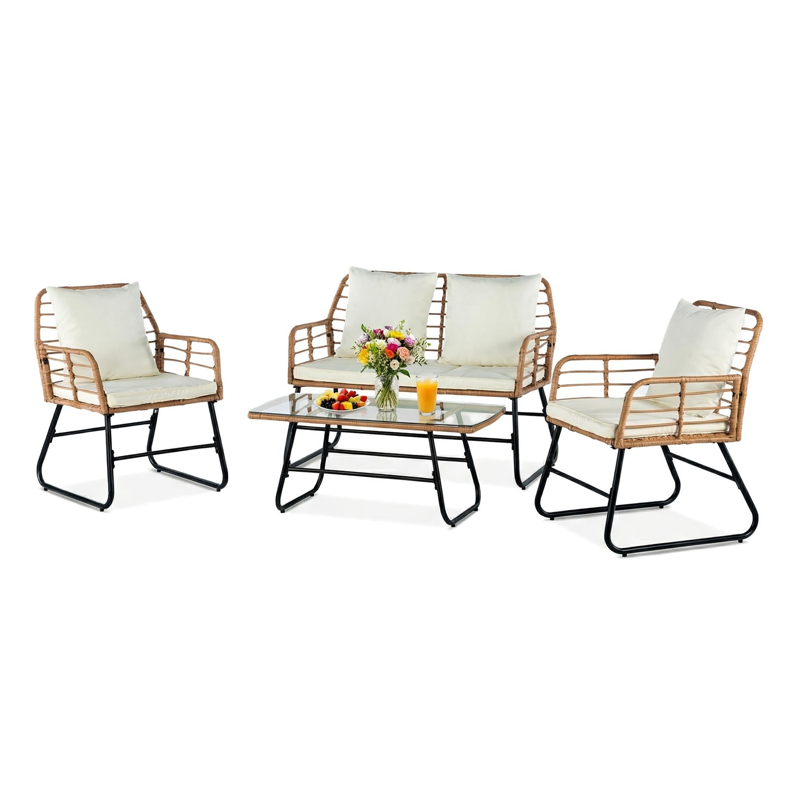 DUMOS Outdoor Wicker Patio Furniture Set with Cushions