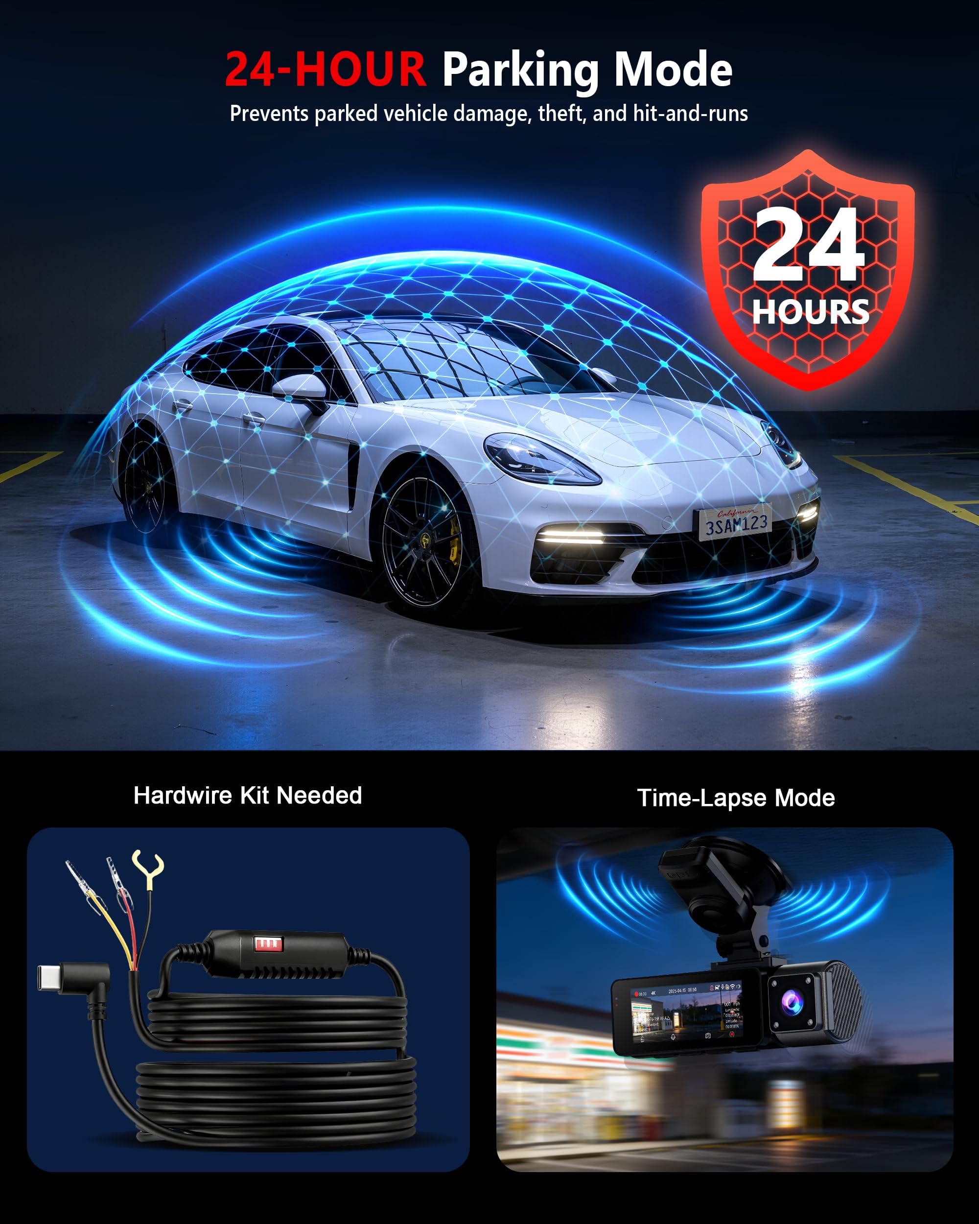 FAIMEE 4K Dash Cam Dual Wifi, GPS, Night Vision, 128GB Card