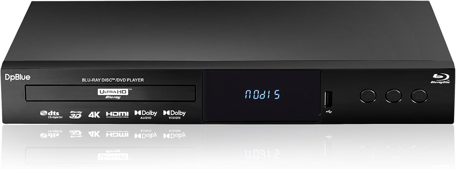 4K UHD Blu-ray Player for TV Projector Support Region A Blu Ray 3D 4K Discs DVDs Twin HDMI Output HDR10 Dolby Vision Dolby Atmos 4K Ultra HD Blu ray DVD Player BT.2020 Color Gamut