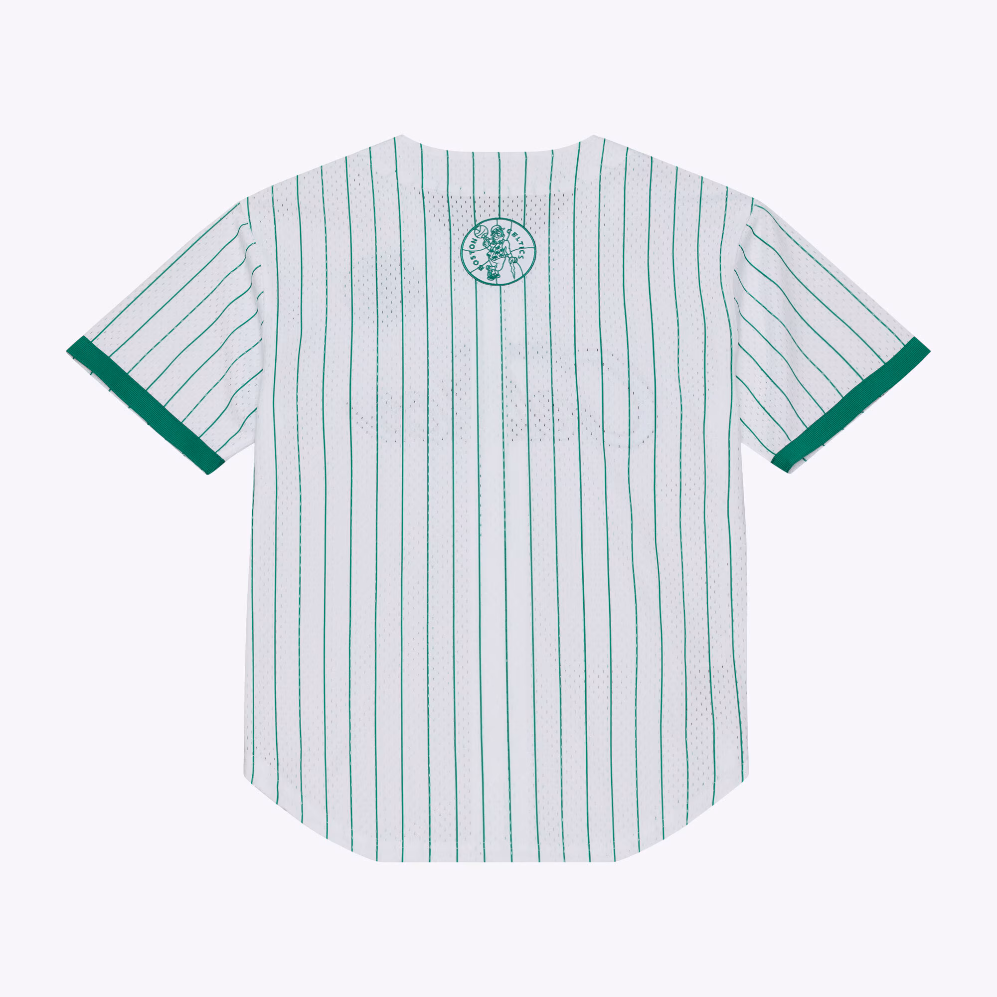 Boston Celtics Mitchell & Ness Head Coach Pinstripe Mesh Full-Button Baseball Jersey - White