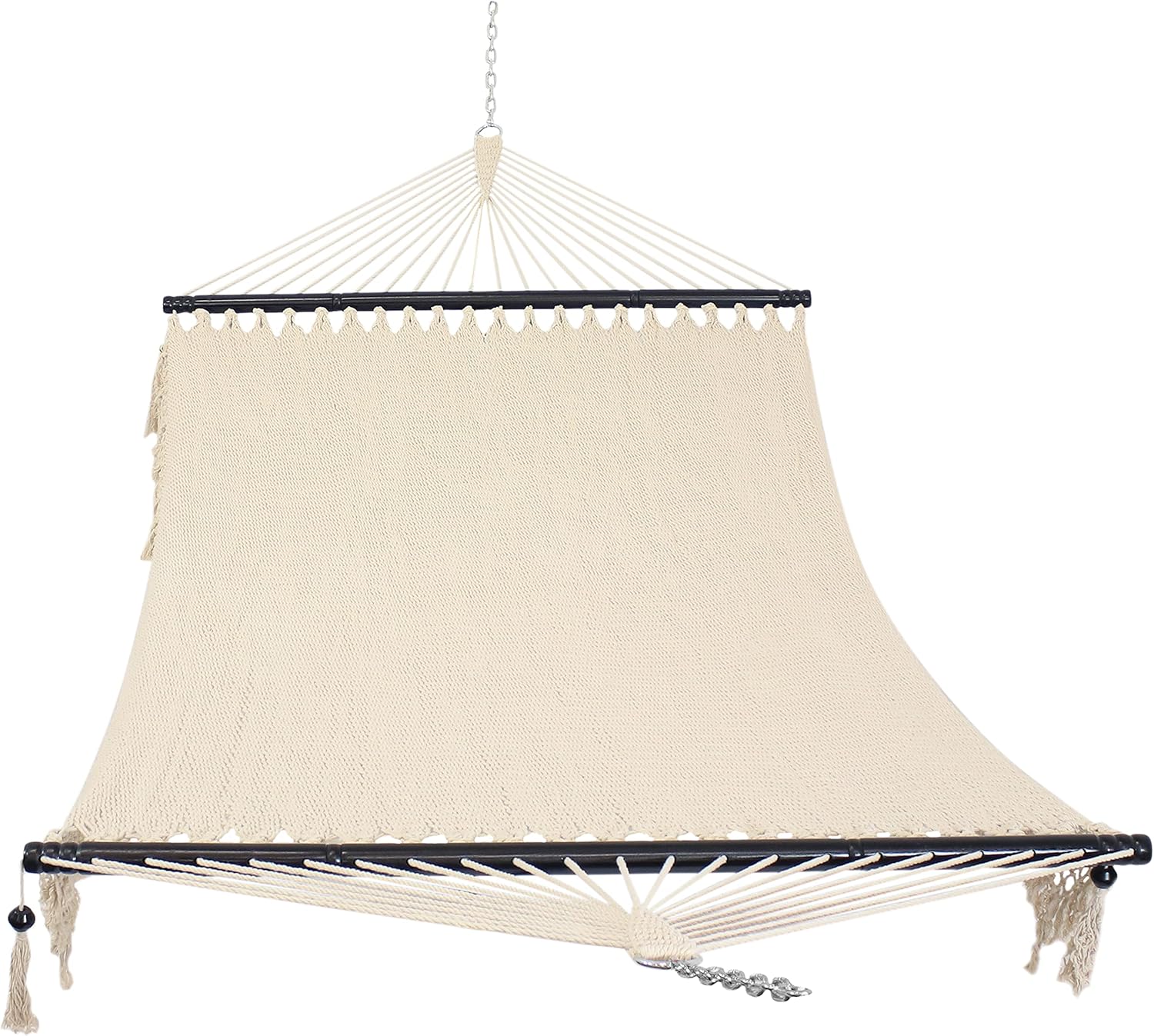 Sunnydaze Woven Double Hammock for Outside with Crocheted Edges and Spreader Bars - 600-Pound Weight Capacity Outdoor Hammock for Trees