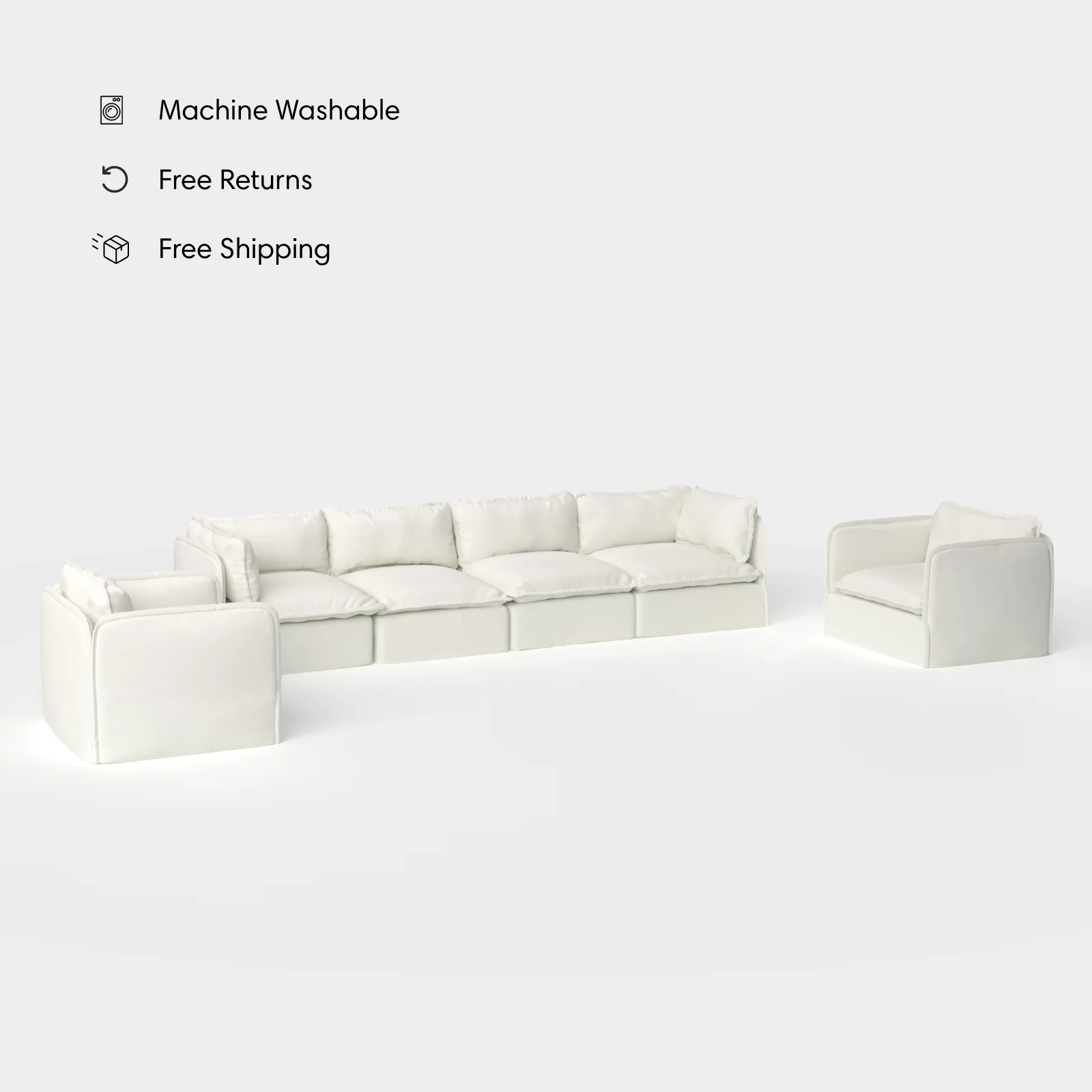 Modular Outdoor Washable 4-Seater Sofa + Armchair Set | Classic Canvas in Cloud
