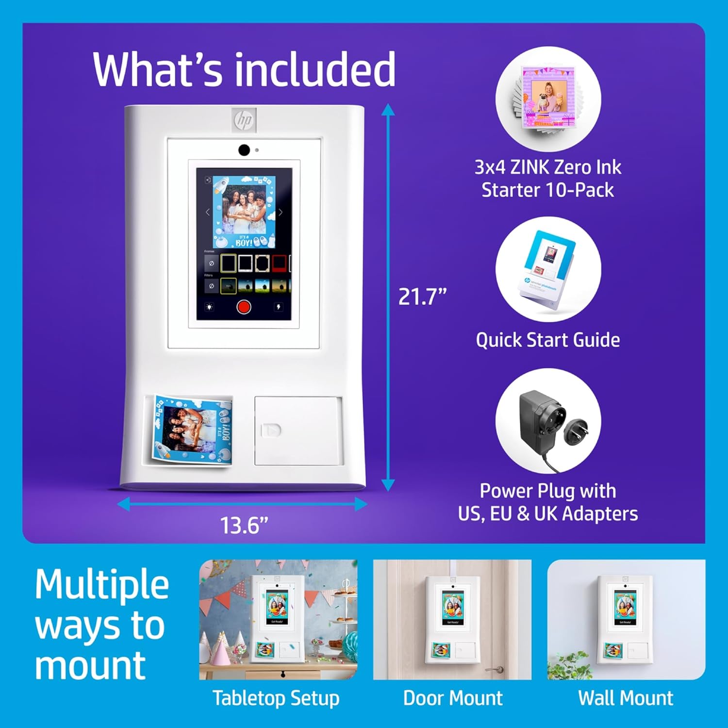 HP Sprocket Photo Booth Machine Instant Color Photo Printer - 10.1
