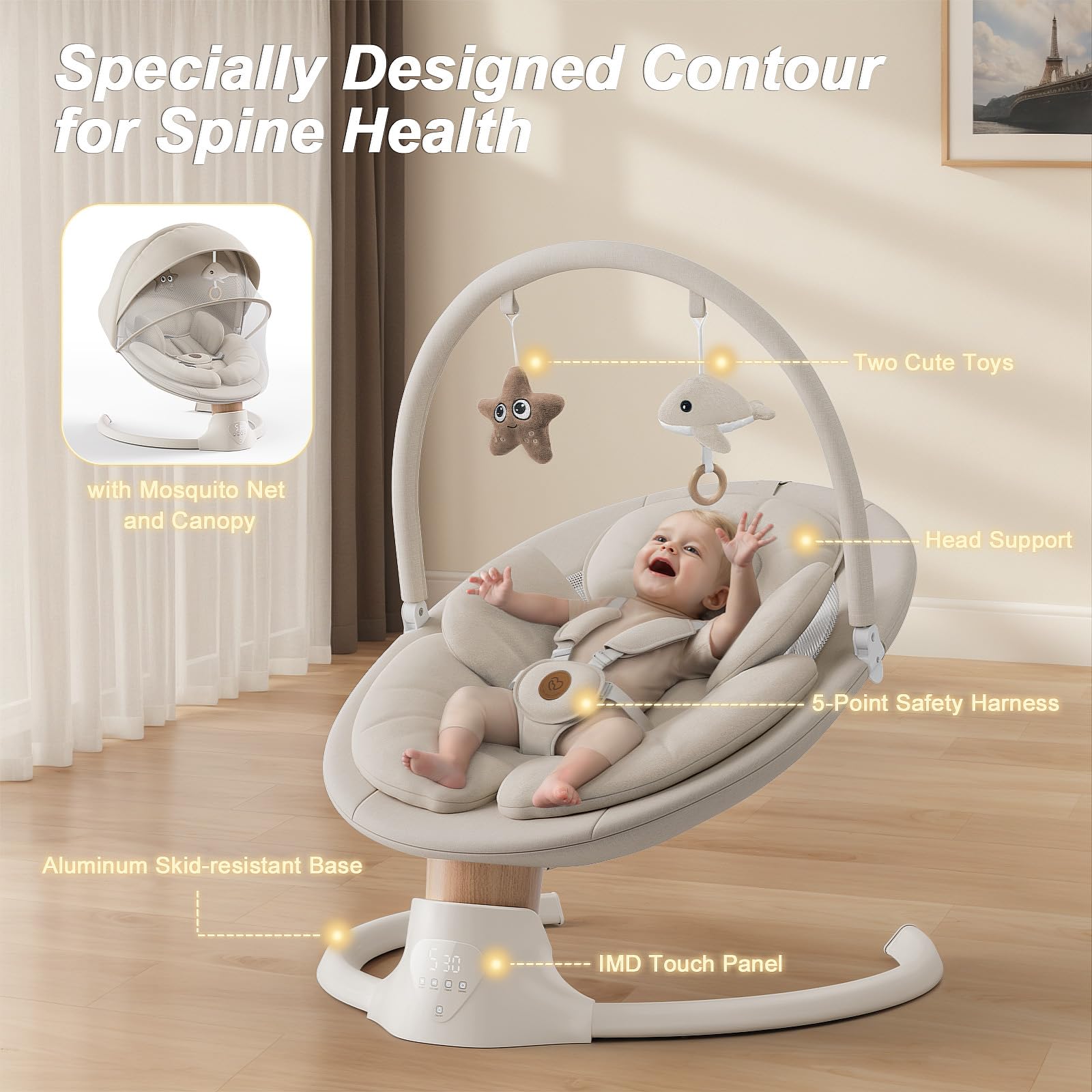 FASONBABY Electric Baby Swing with 10 Melodies & Remote