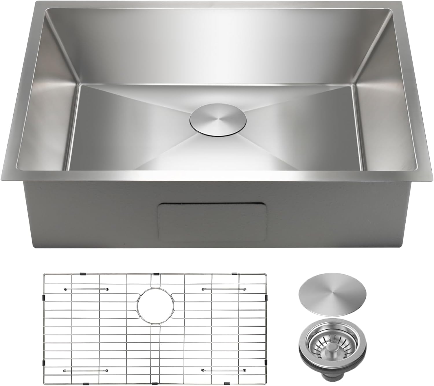 SANYCASA 32 Inch Undermount Kitchen Sink with Quiet Drain, Bottom Grid - 11 Gauge Stainless Steel Single Bowl