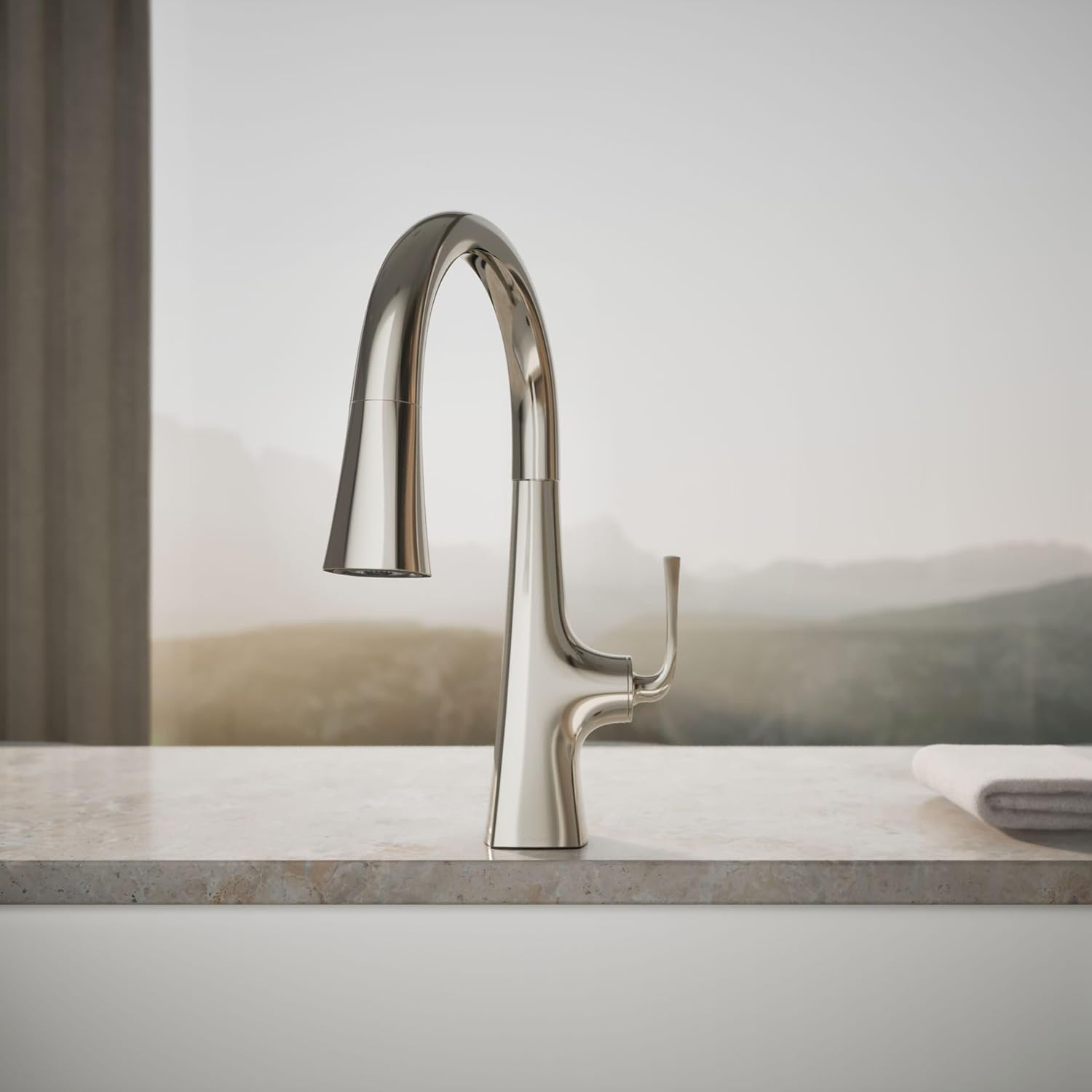 Kohler K-22063-SN Graze 1.5 GPM Pull Down Kitchen Sink Faucet with Three Function Spray, Vibrant Polished Nickel