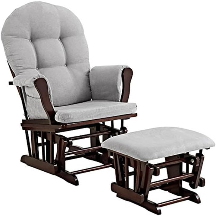 Maykoosh Glider & Ottoman Set - Espresso Gray Cushion - Relaxing Nursery Chair