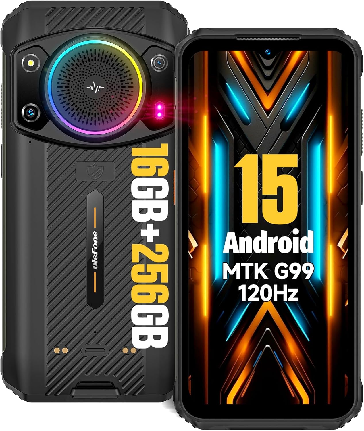Ulefone Armor 21 Android 15 Unlocked Rugged Phone, 122dB Loudest Speaker, MTK G99 16GB + 256GB Outdoor Rugged Smartphone,64MP Main Cam + 24MP Night Vision Cam, 6.58