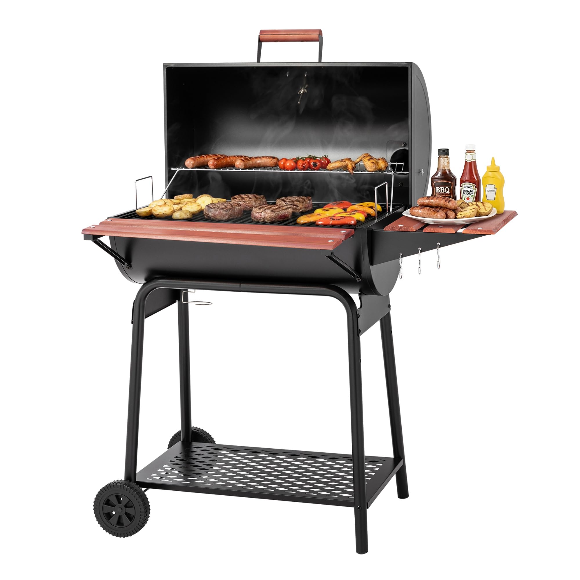 ROYAL GOURMET CC1830V Charcoal Grill with Wood Side Table - 627 sq in