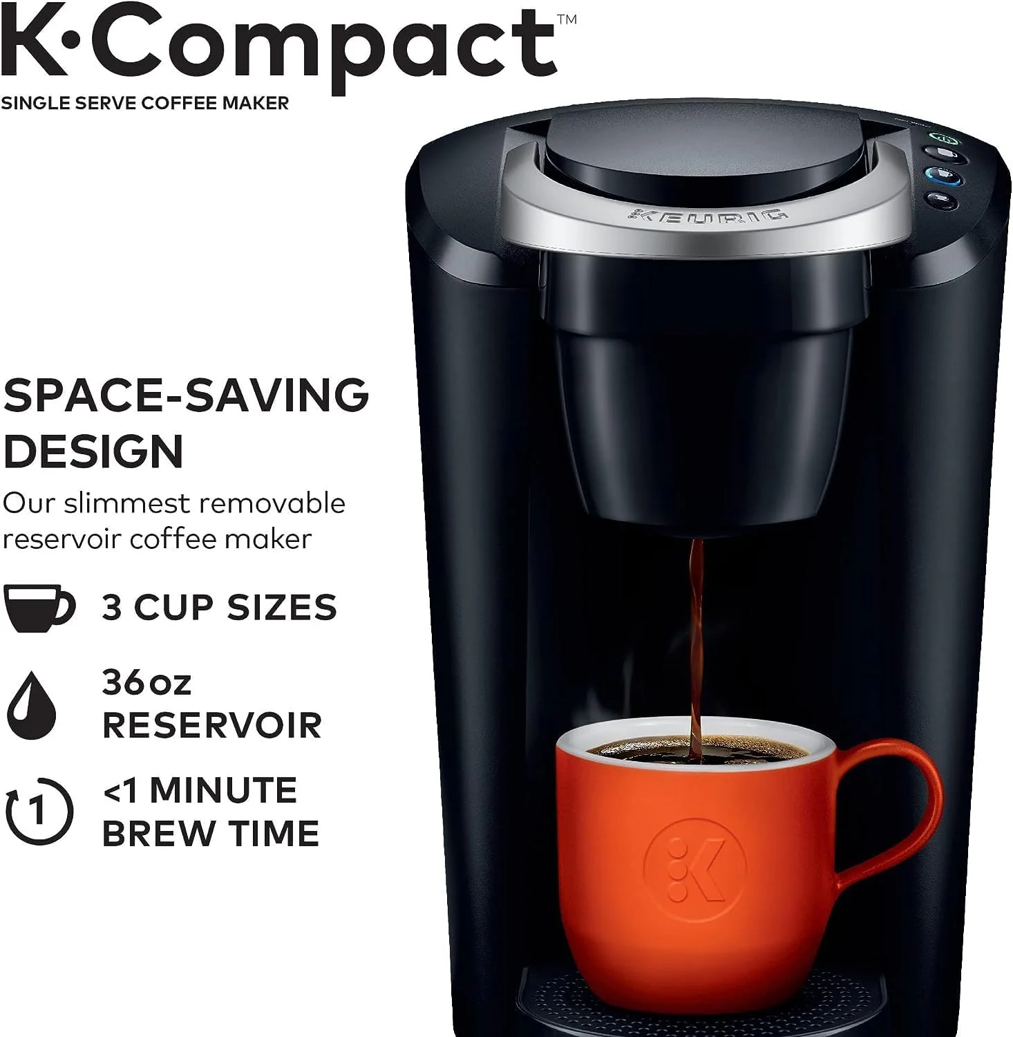 Single-Serve K-Cup Pod Coffee Maker, Black, 2.3