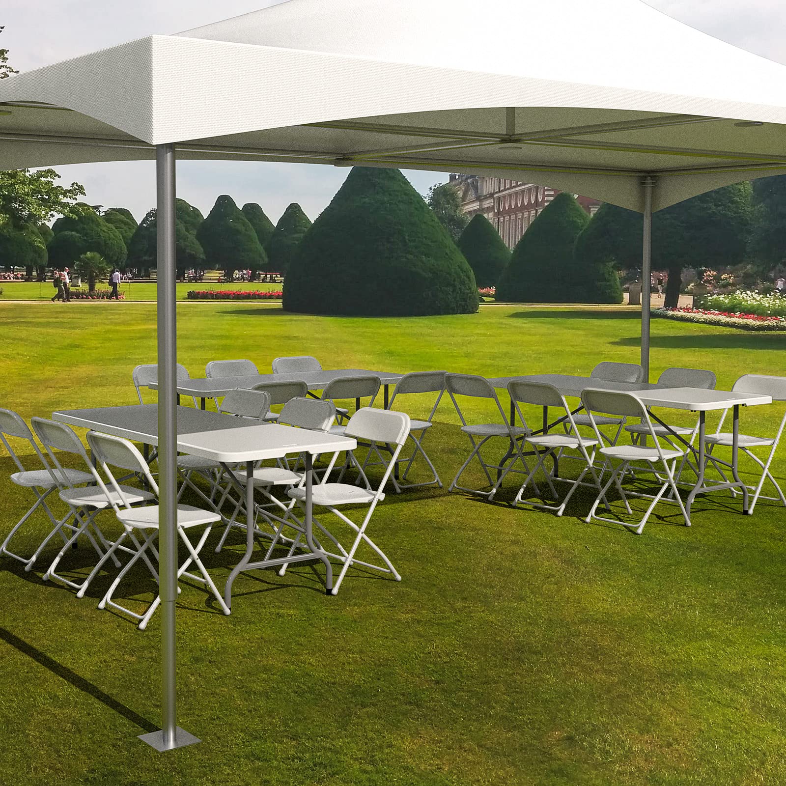 BONNLO Folding Chairs Set of 10 - White Plastic & Metal Frame