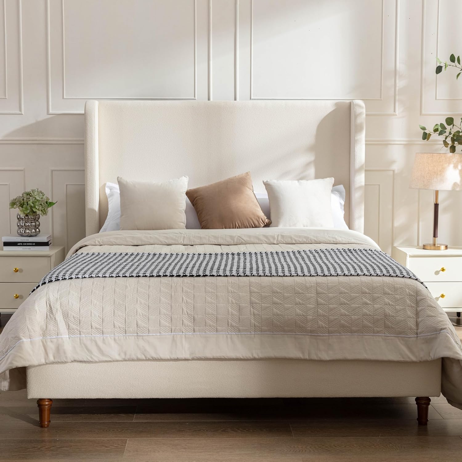 GDFStudio Tall Headboard Upholstered Bed,Queen Size Platform Bed Frame with Headboard Wingback,54