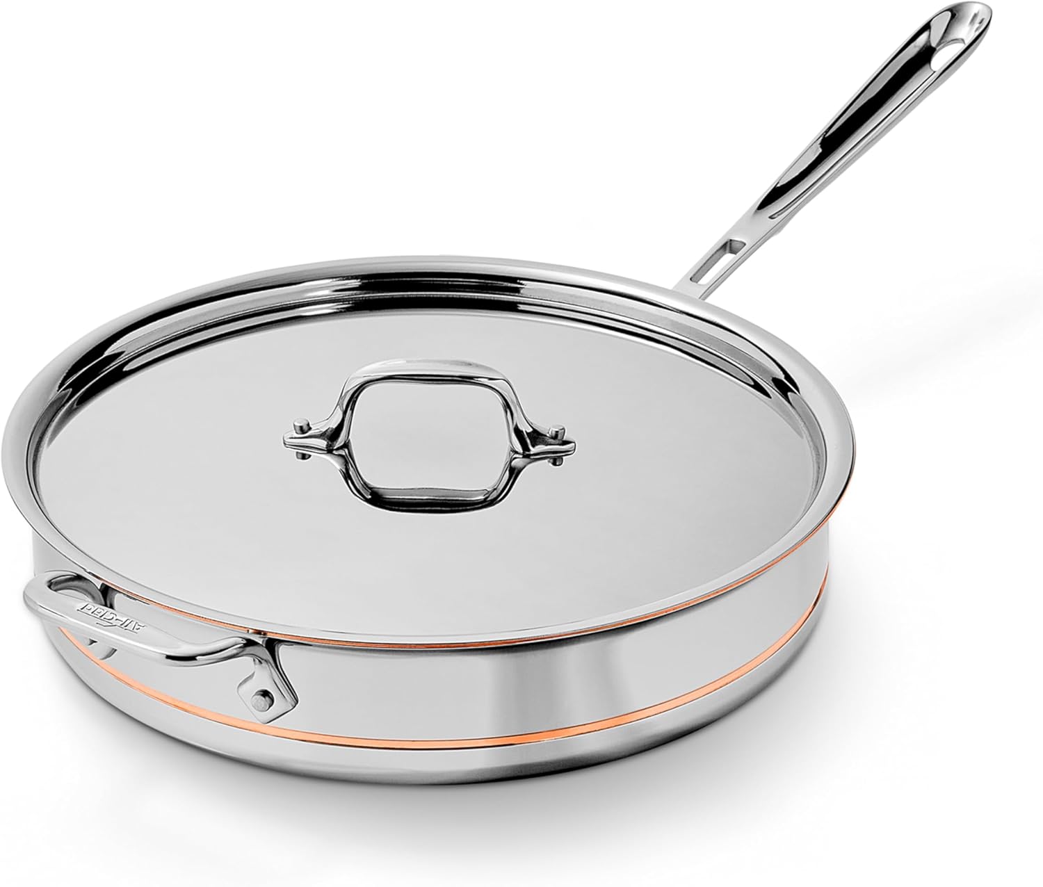 All-Clad Copper Core 5-Ply Stainless Steel Sauté Pan with Steel Lid 5 Quart Induction Oven Broiler Safe 600F Pots and Pans, Cookware Silver