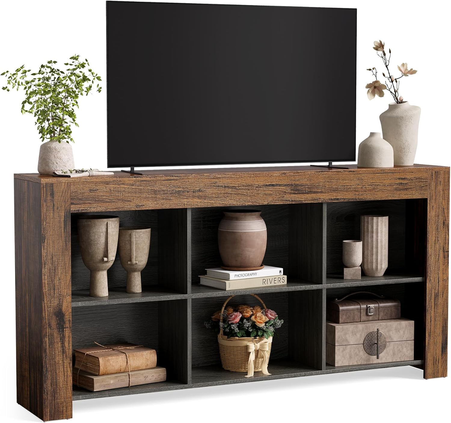 LITTLE TREE TV Stand with Storage, 63-Inch Entertainment Center with Shelves, Modern Media Console for Television up to 65