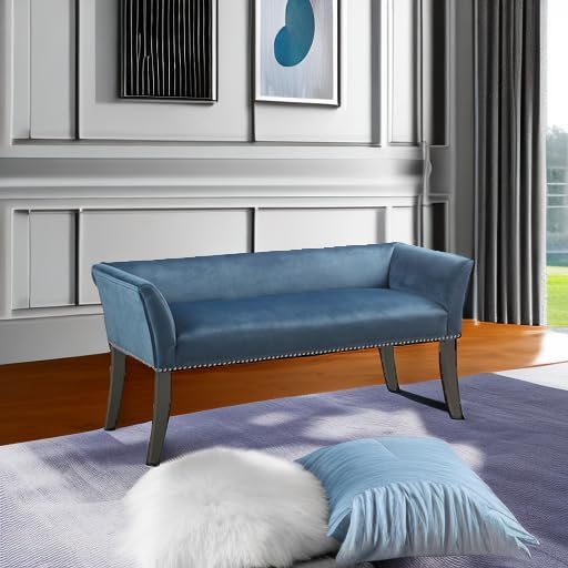 Madison Park Accent Bench, Upholstered with Nailhead Trim, & Padded Seat Entryway Bench Small, End of Bed Bench with Back, 49.5