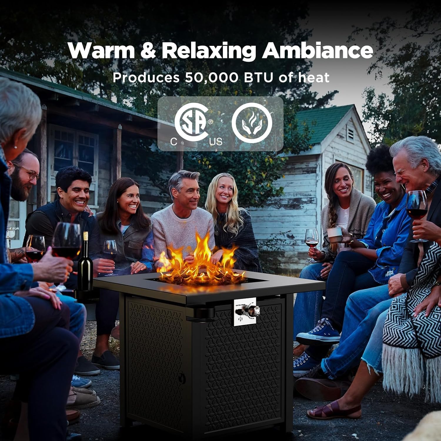 Ciays Propane Fire Pits 28 Inch Outdoor Gas Fire Pit Table, 50,000 BTU Steel Fire Table with Lid, Add Warmth and Ambience to Gatherings and Parties On Patio Deck Garden Backyard, Black